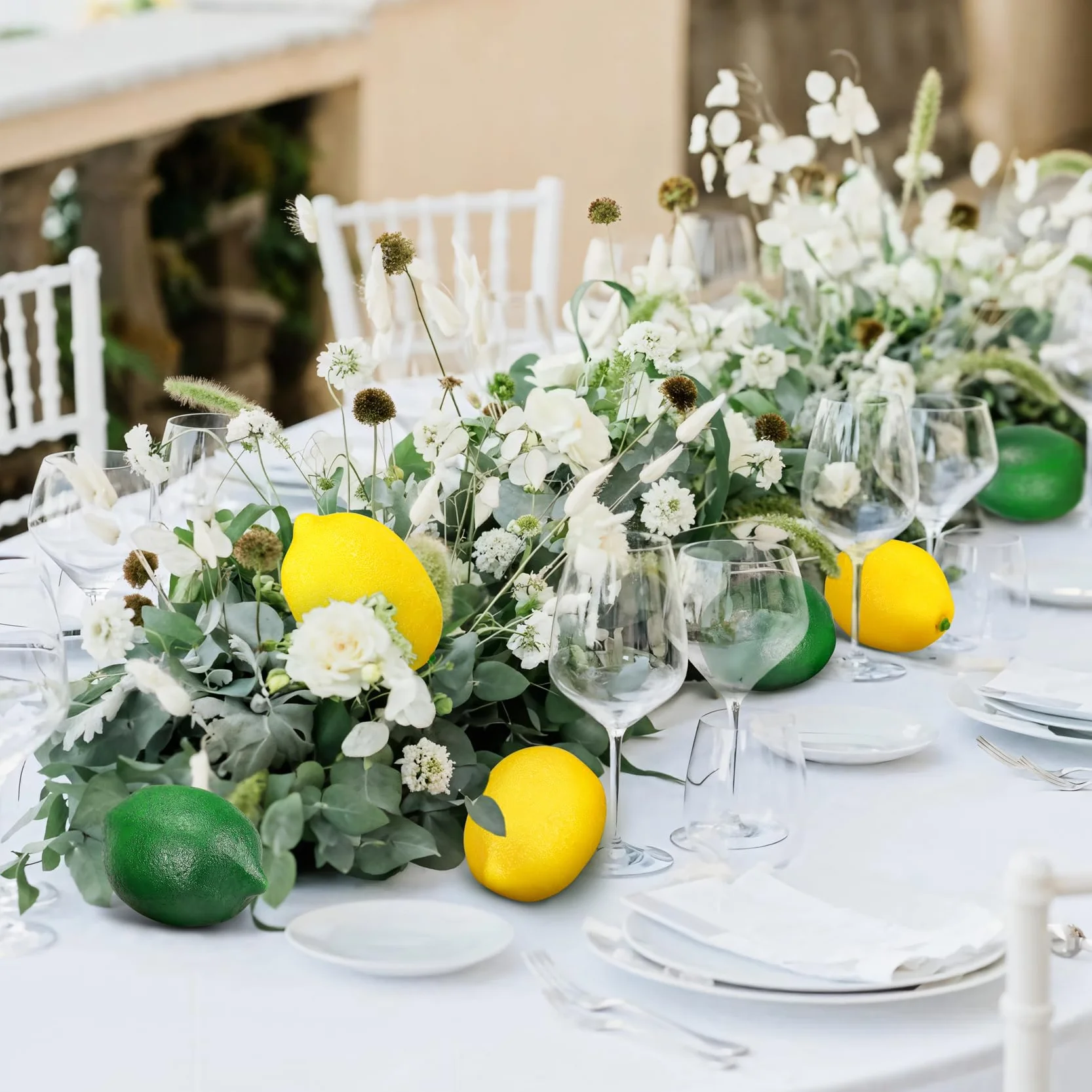 24 Pezzi Limoni e Lime Finti Decorativi con Foglie, Frutta Artificiale Realistica in Plastica per Cucina, Centrotavola Estivo