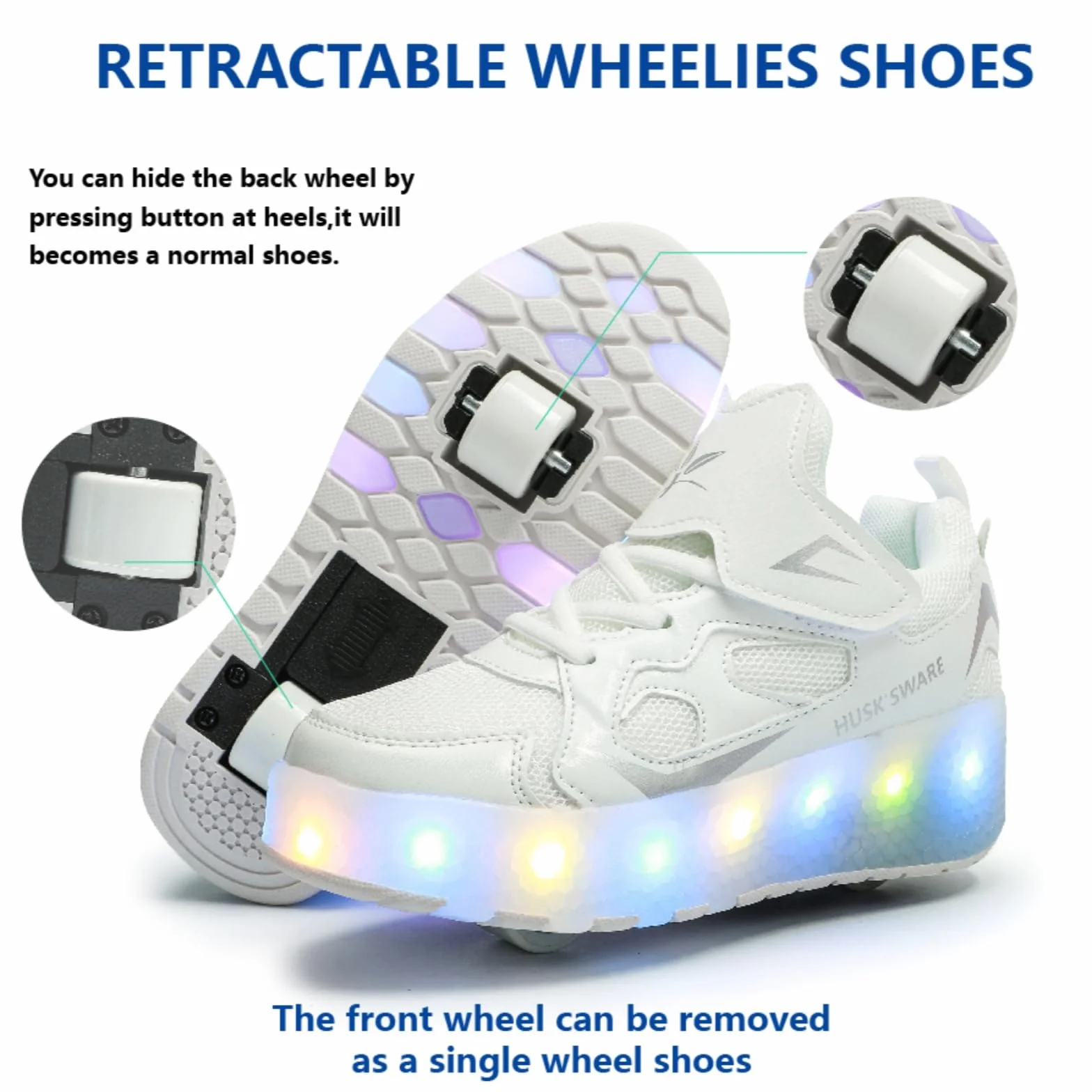 Sneaker per Bambini Scarpe da Skateboard a Due Ruote Luce a Cambio Colore Regolabile Ricarica USB 27–40 EU
