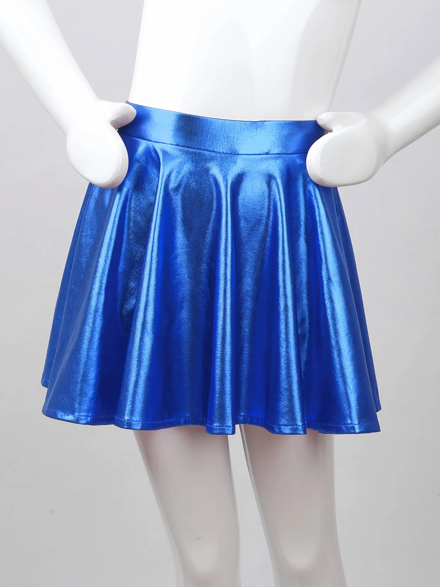 Bambine Ragazze Gonna Ballo Danza Aline Mini Pieghettata Svasata Metallo Lucido