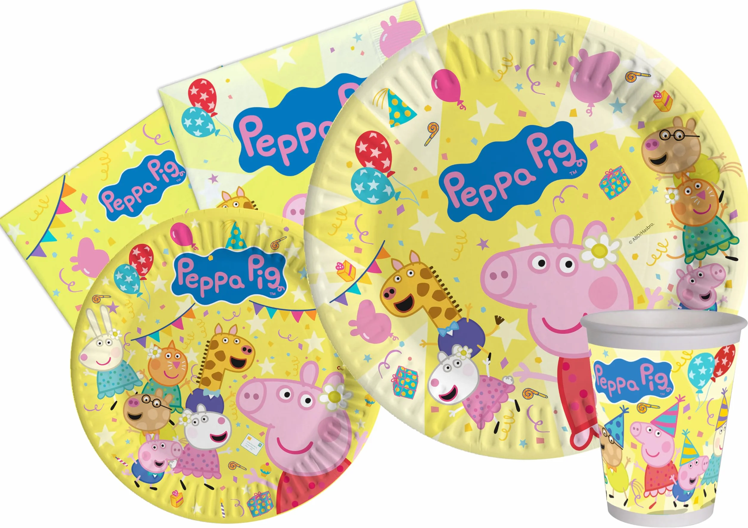 Peppa Pig Kit Party Tavola Compleanno 8 Persone 44 Pezzi Piatti Bicchieri Tovaglioli Carta Compostabile