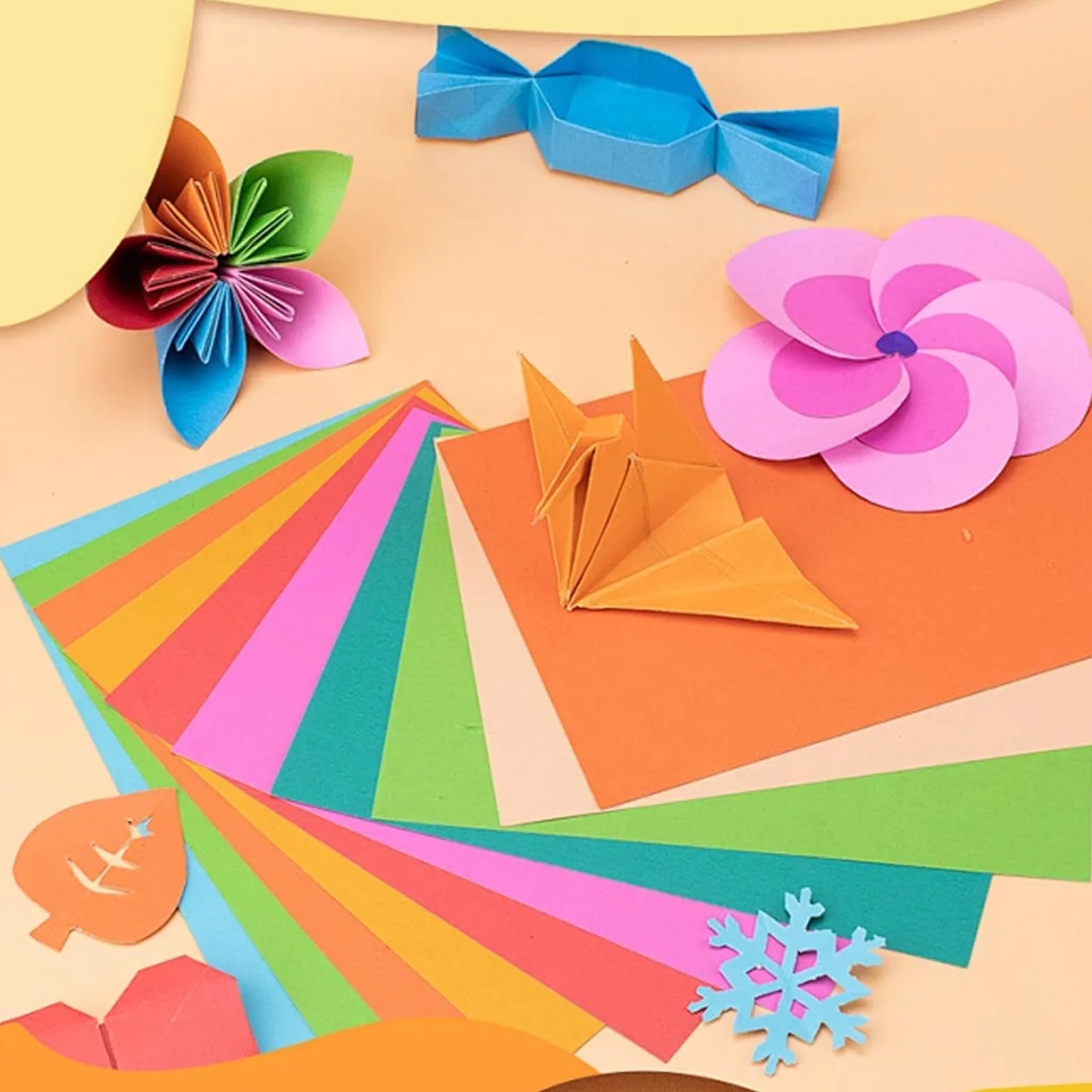Origami Carta 300 Fogli Colorati 20 Colori A4 21x29,7 cm 20x20 cm 12x12 cm 3 Dimensioni Set