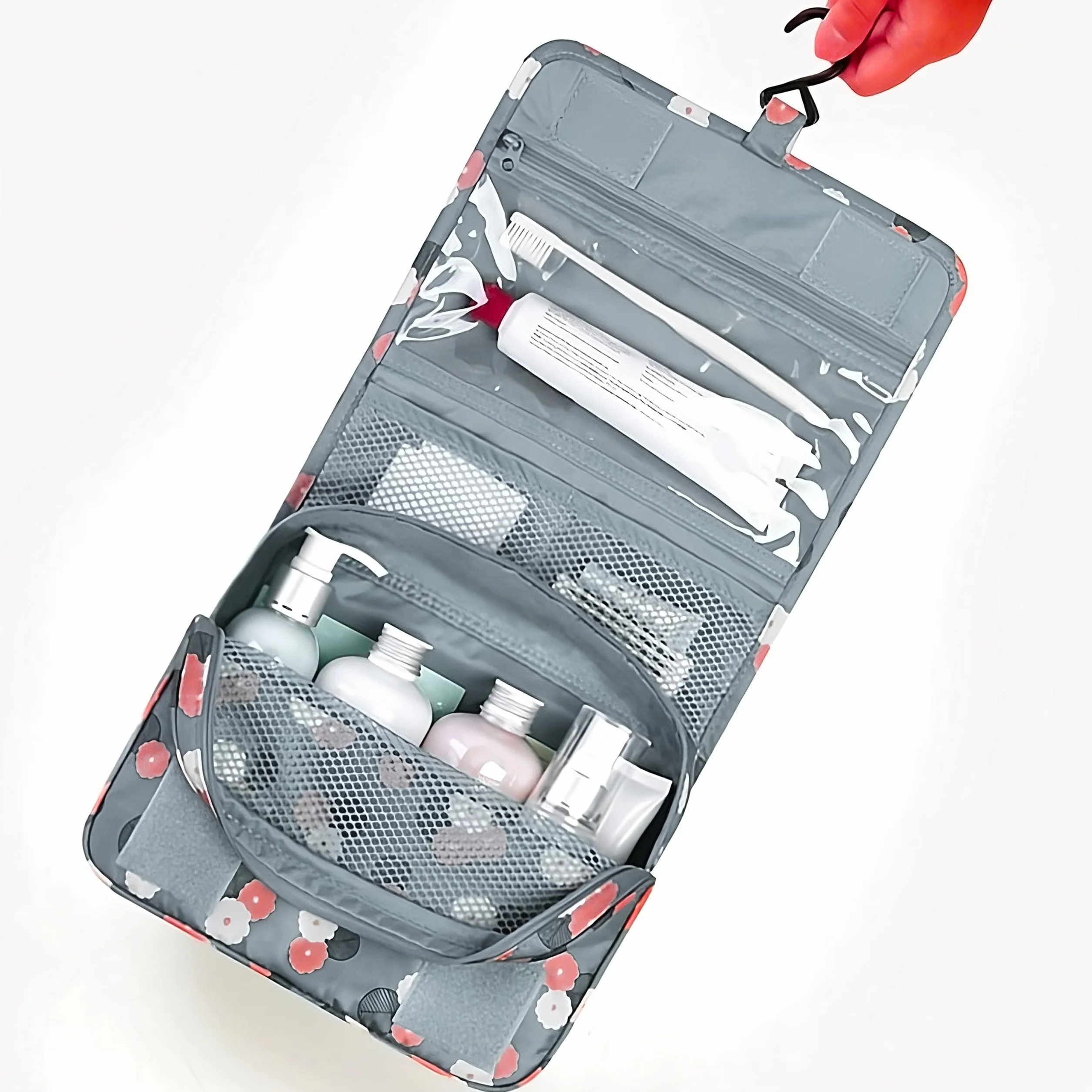 Retoo Beauty Case Donna Viaggio Impermeabile 24 x 9,5 x 19 cm Organizer Cosmetici Borsa con 6 Tasche Gancio Maniglia Tessuto Oxford Elegante Compatta Pieghevole Idea Regalo
