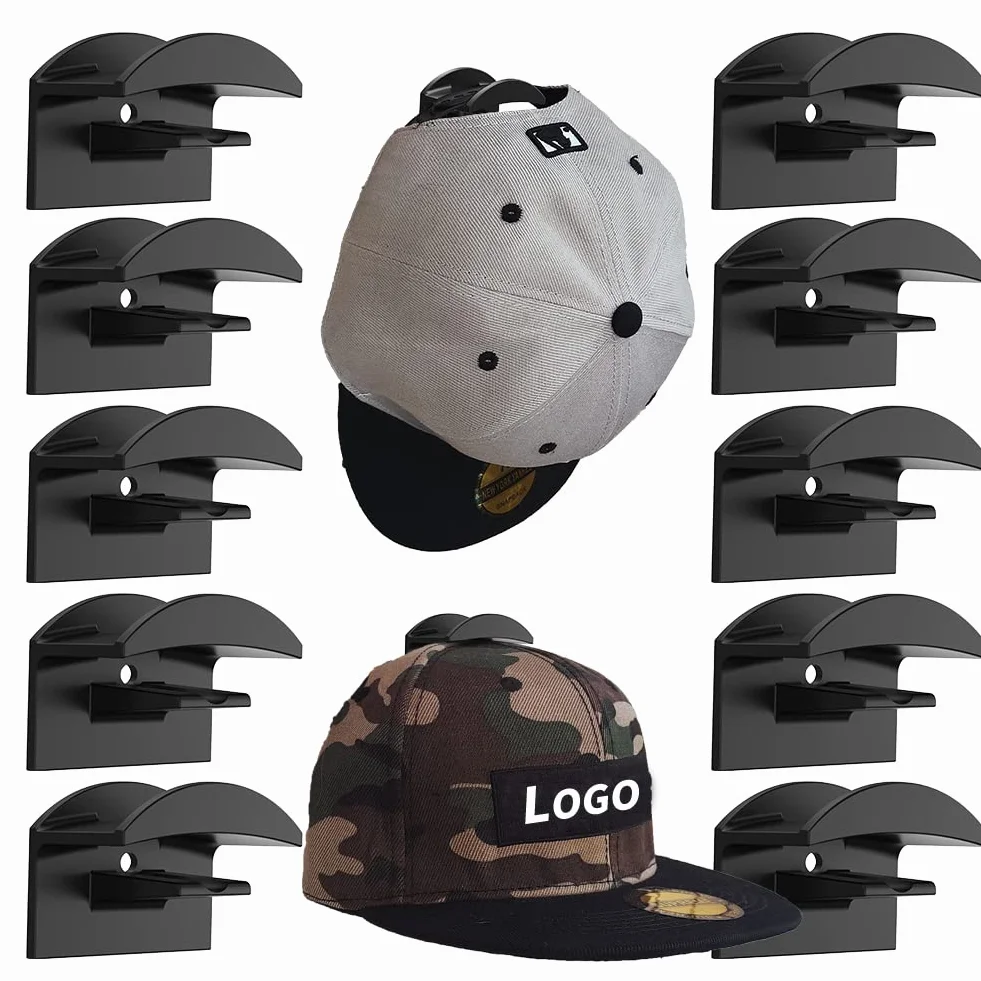 Porta Cappelli,10 Pcs Autoadesivo Ganci per Berretti da Baseball,Cappelli Curve Ganci,Adatto a Tutti i Tipi di Cappelli, Sciarpe, Borse, Asciugamani, Cuffie (Nero)