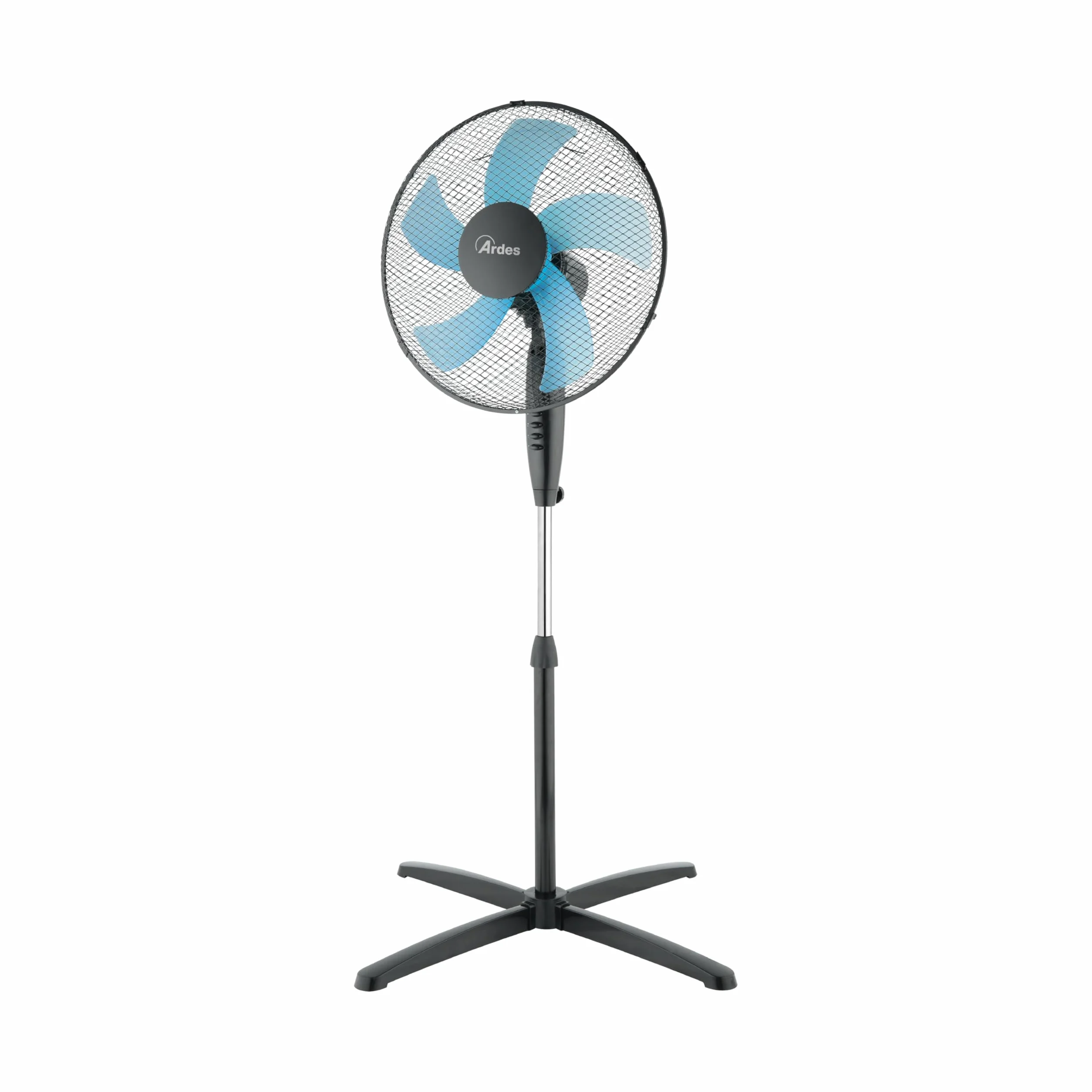 Ardes STEELO 40PN Ventilatore a Piantana 50W 40 cm con Oscillazione Automatica, Altezza e Inclinazione Regolabile, 3 Velocità, Design Total Black e 5 Pale