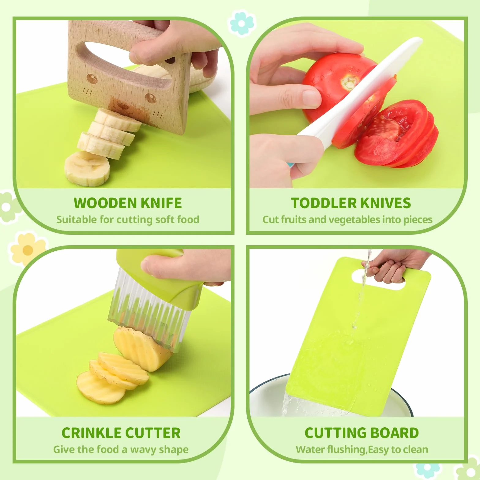 Set di 28 Coltelli da Cucina per Bambini per la Cucina Reale, Strumenti da Montessori Toddler, con Guanti Tagliere Frutta Verdura Taglierini in Plastica per Bambini.