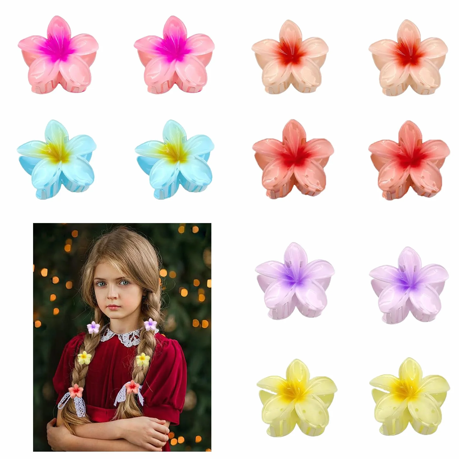 Mollette per Capelli a Forma di Fiore, Set da 12, 3 cm, Acrilico, Antiscivolo, Accessori per Acconciature
