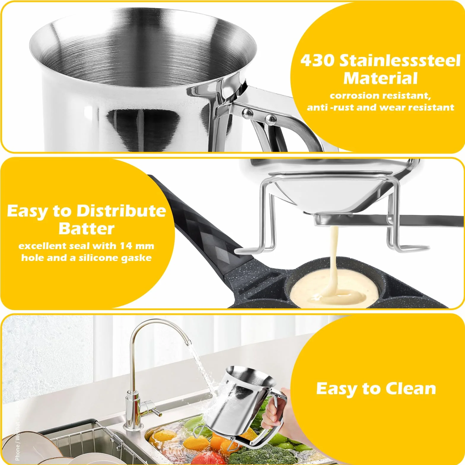 Distributore per pasta da 800 ml, in acciaio inox, con supporto, dispenser per pasta per pancake, dosatore per pasta per pancake, dosatore manuale per pasta