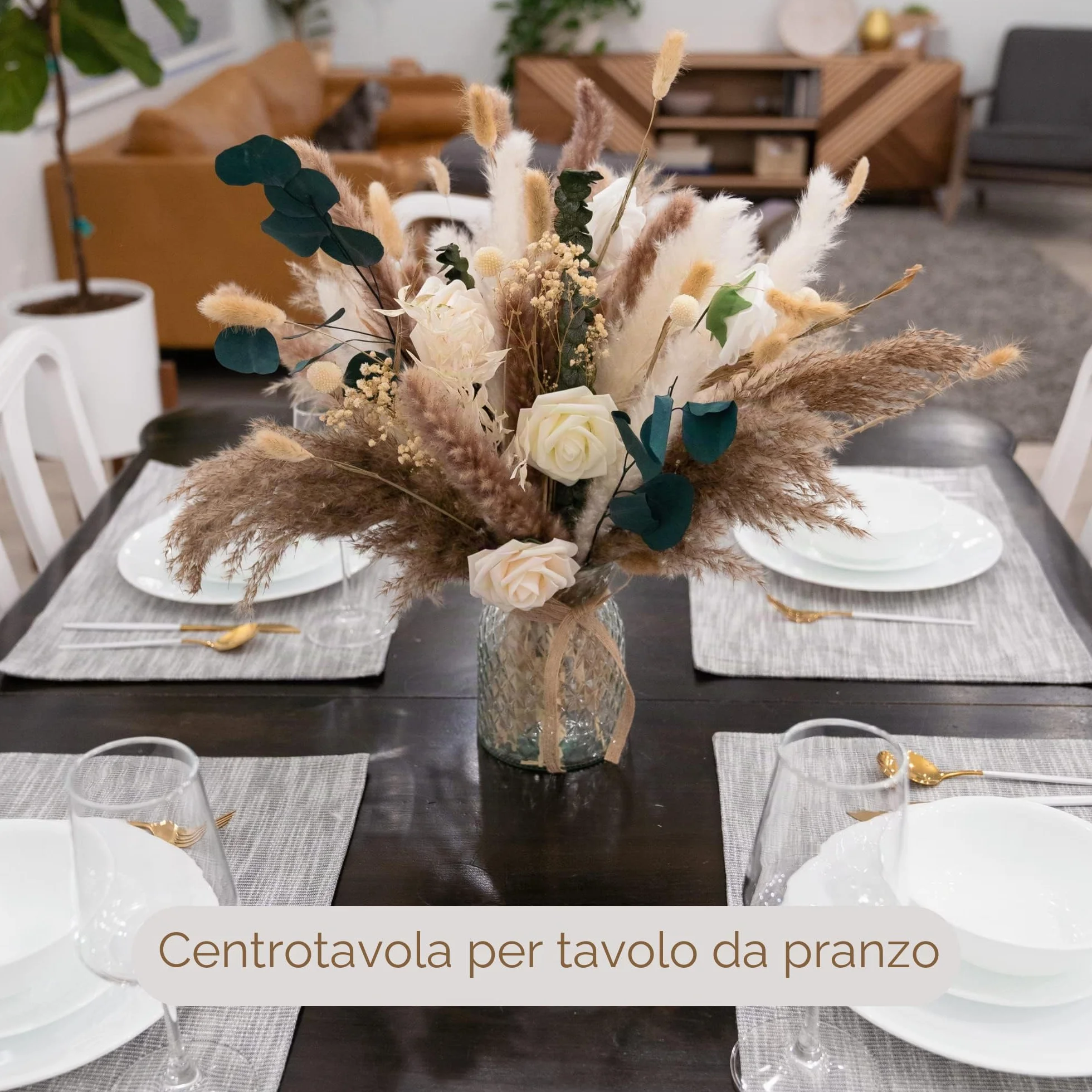 100 composizioni floreali artificiali con vaso, erba della pampa con vaso incluso per tavolo da pranzo centrotavola, centrotavola floreale, decorazione per tavolino da caffè, fiori finti natalizi in