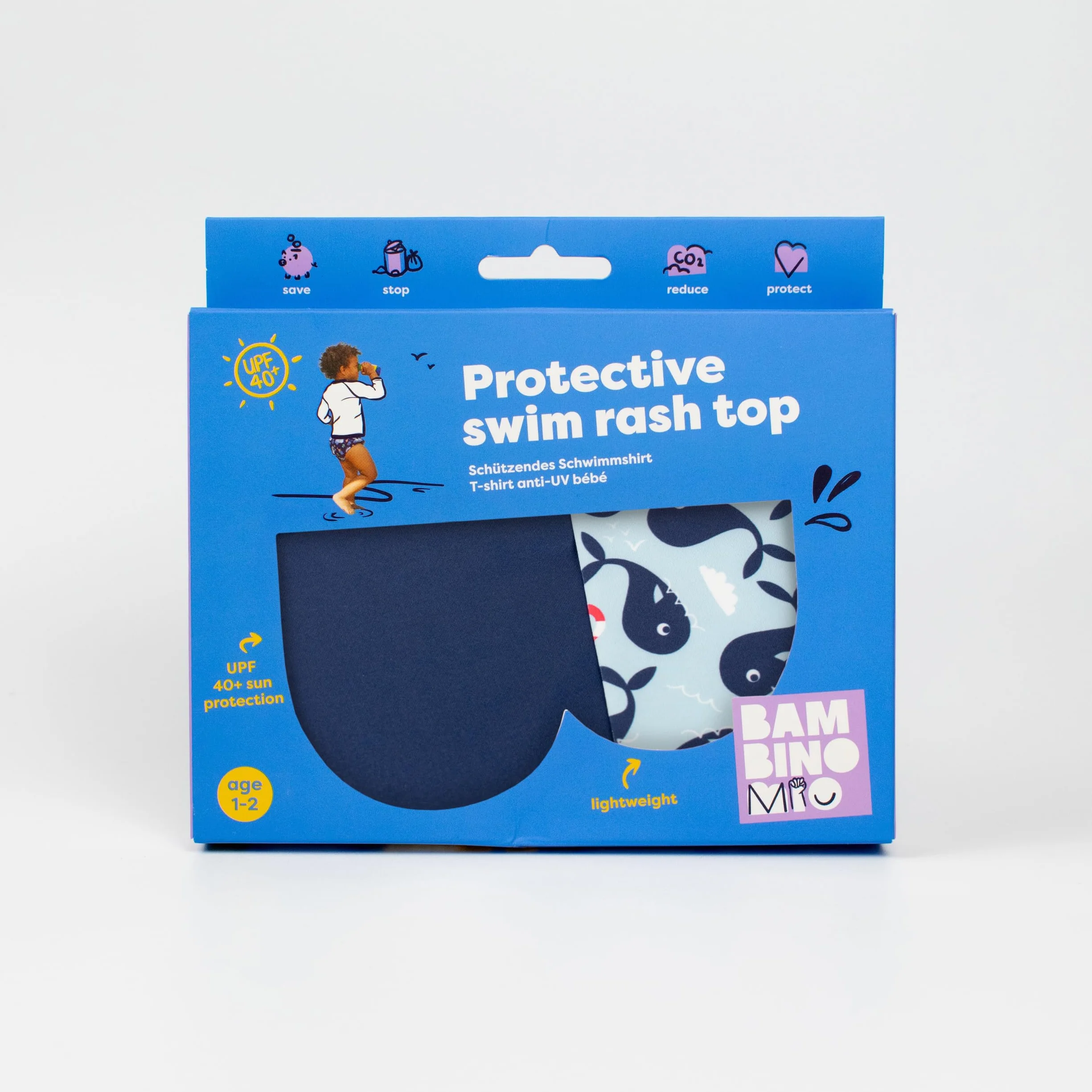 Bambino Mio Top Nuoto Maniche Lunghe Protezione UPF40+ 1-2 lat Balena Blu