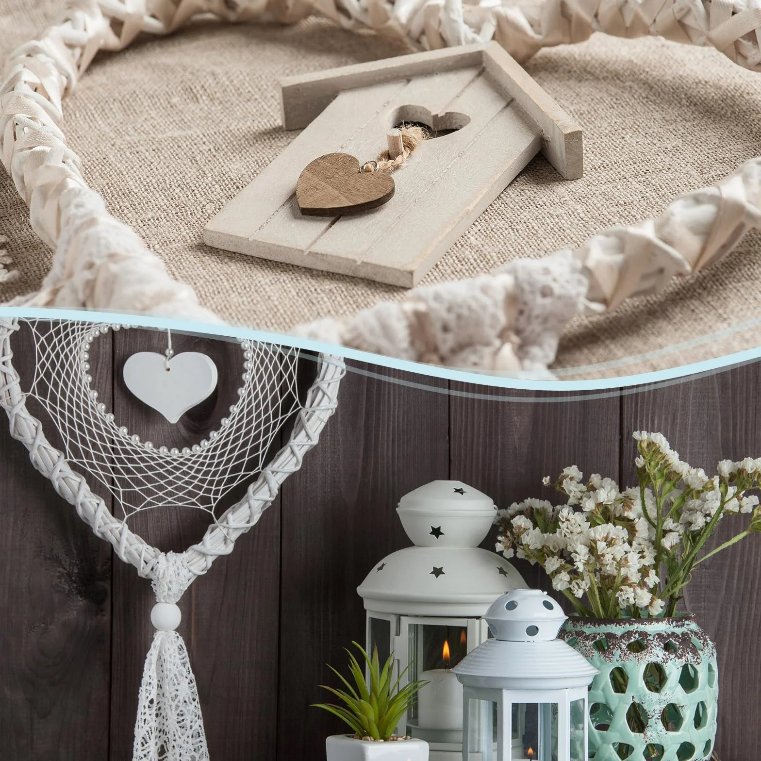 PATIKIL 6" Acchiappasogni a Forma di Cuore, 6pz Cerchio Ring Floreale Metallo Ghirlanda Natalizia Macramè, Nero