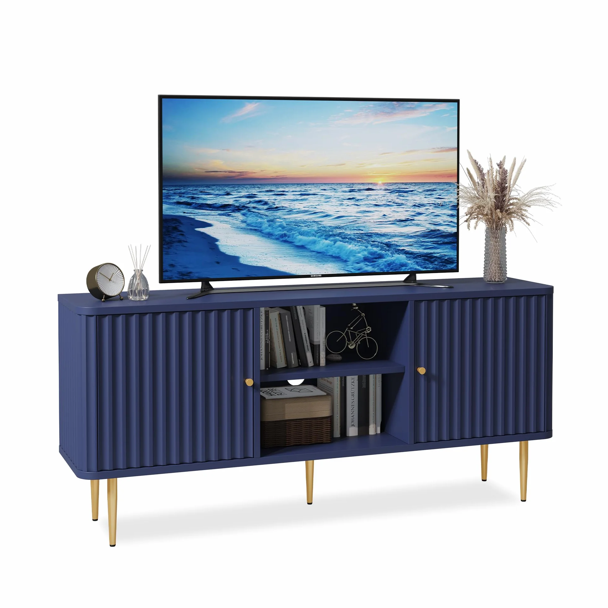 Mobile TV Soggiorno con 2 Ante, Mobile Porta TV Moderno in Legno per TV 55 Pollici fino a 65", Mobile TV Basso per Soggiorno, Camera da Letto