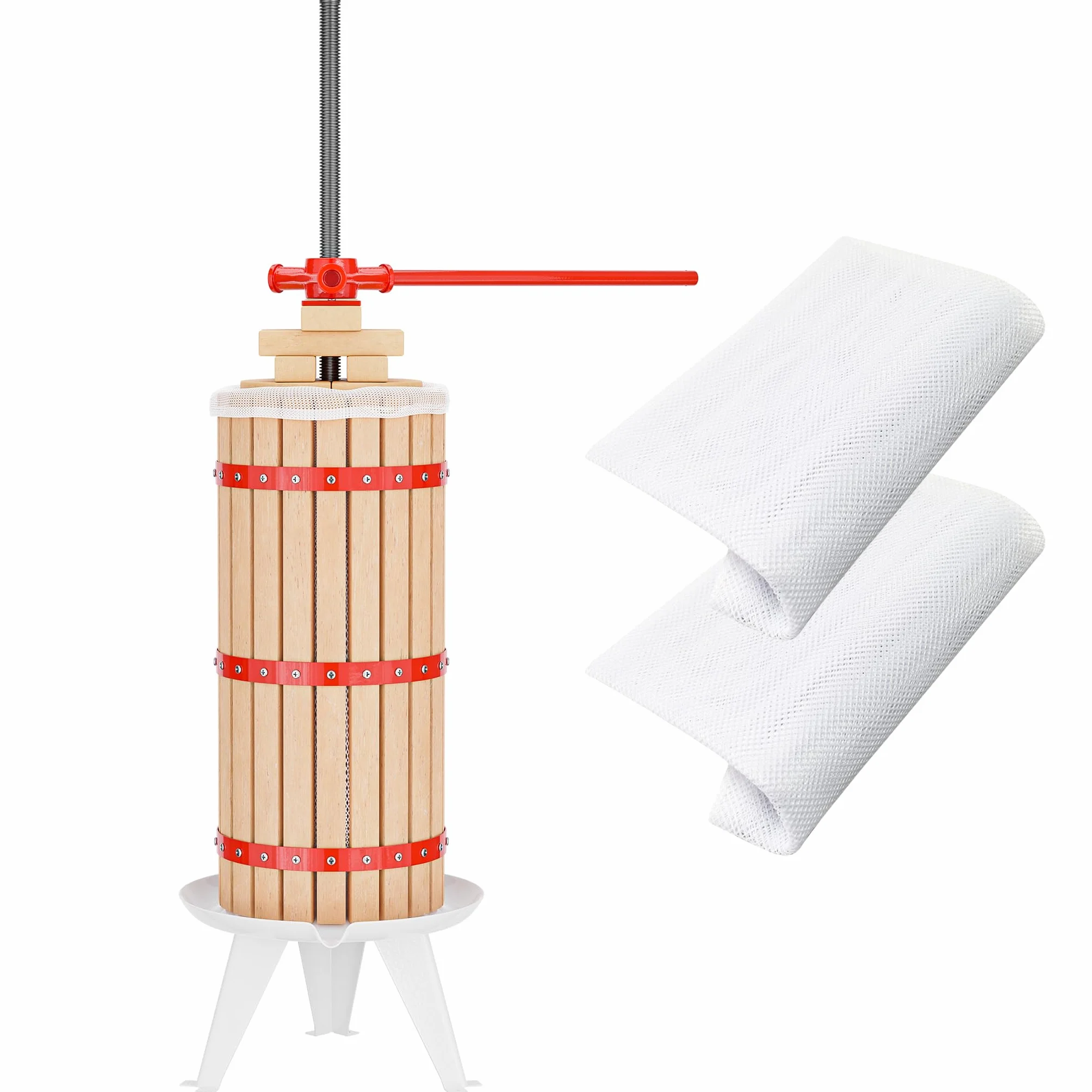 Wiltec Torchio Frutta da 30 l con Gabbia in Legno e 3 Sacchi di spremitura, Torchio a Leva