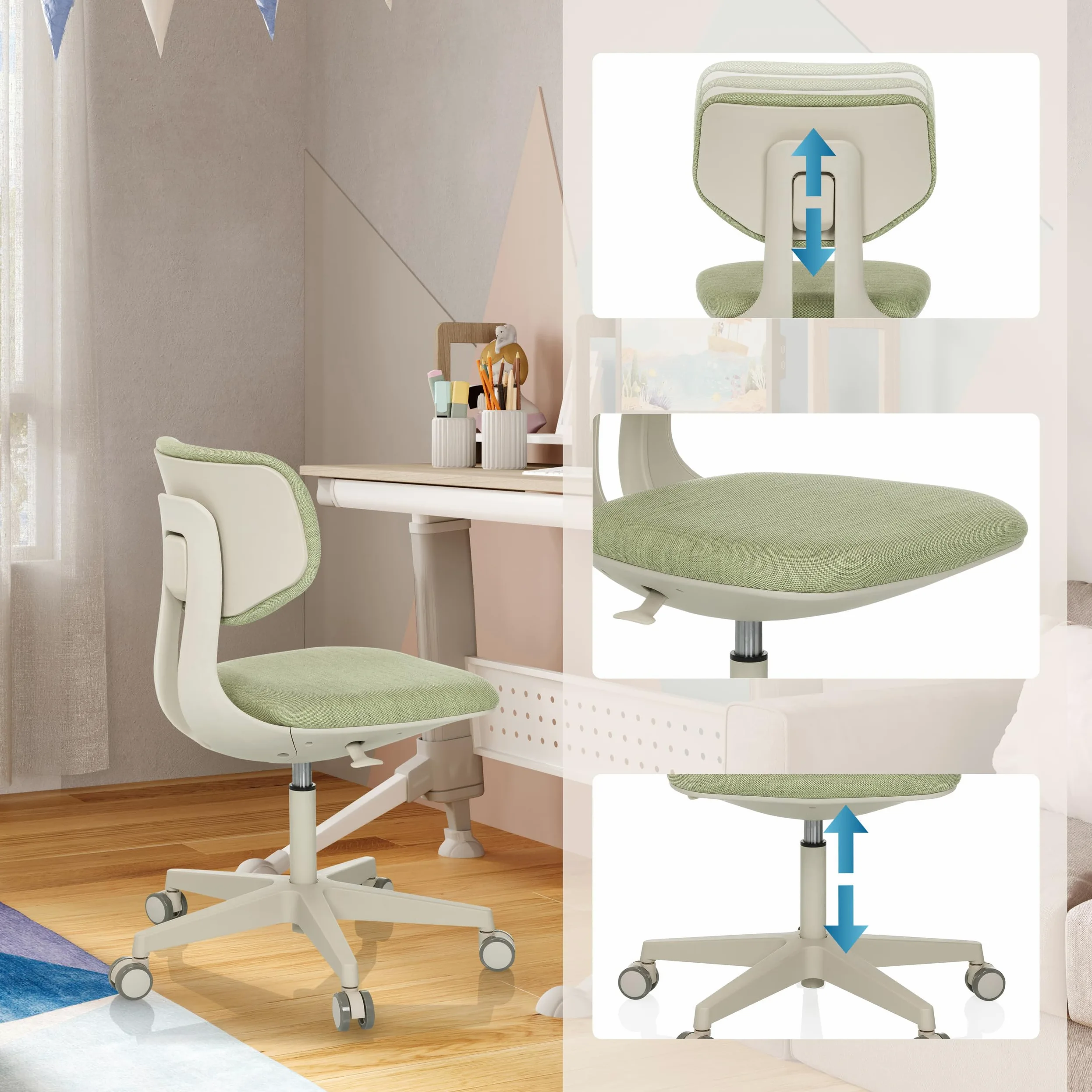 HJH Office sedia girevole per bambini con schienale regolabile in altezza KID CLASSIC Sedia da scrivania per bambini da 6 a 12 anni, verde