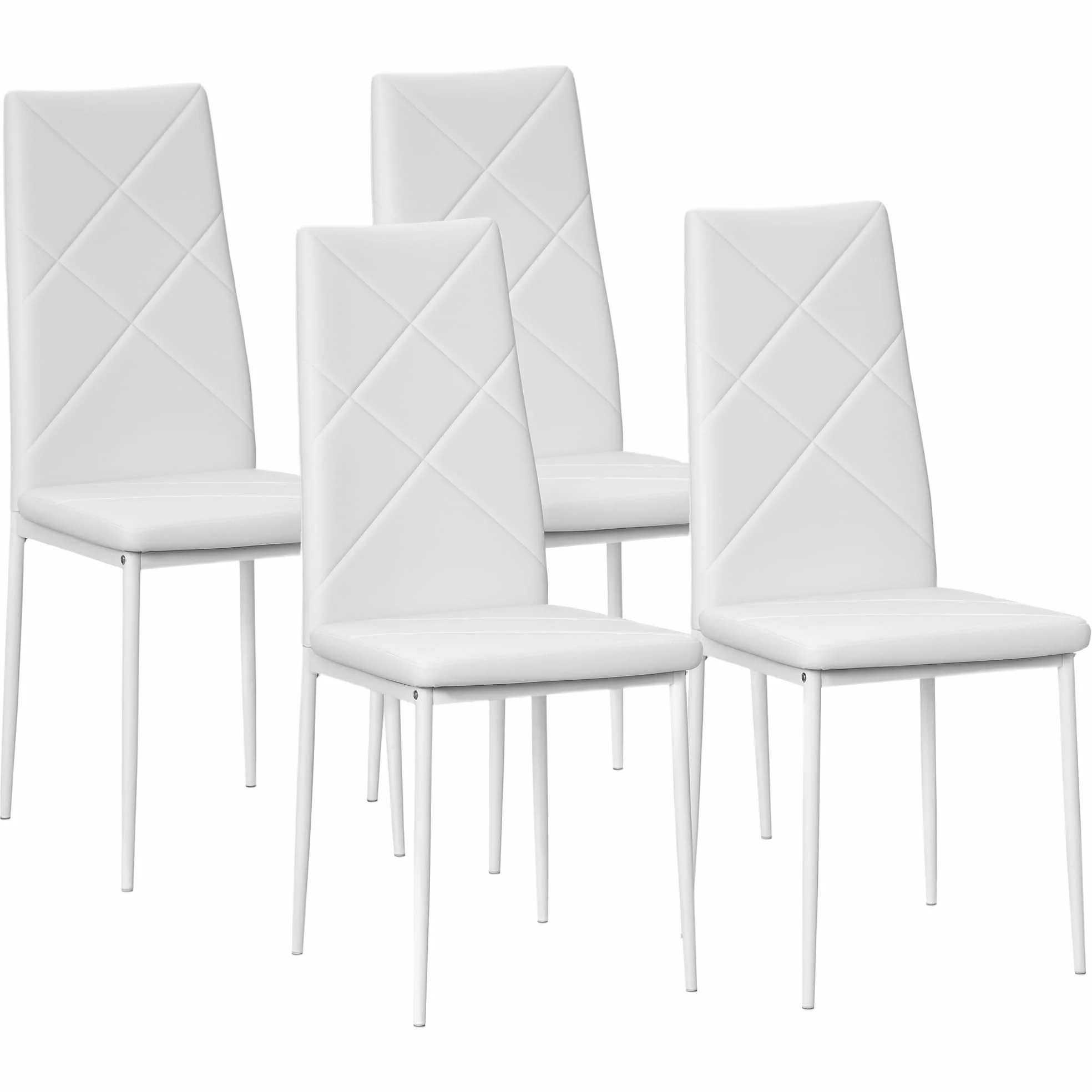 HOMCOM Set 4 Sedie Sala da Pranzo Imbottite con Schienale Alto, Sedie Cucina in Finta Pelle Cuciture a Diamante con Piedini Antiscivoli e Gambe in Acciaio per Soggiorno, 41x50x97 cm, Bianco