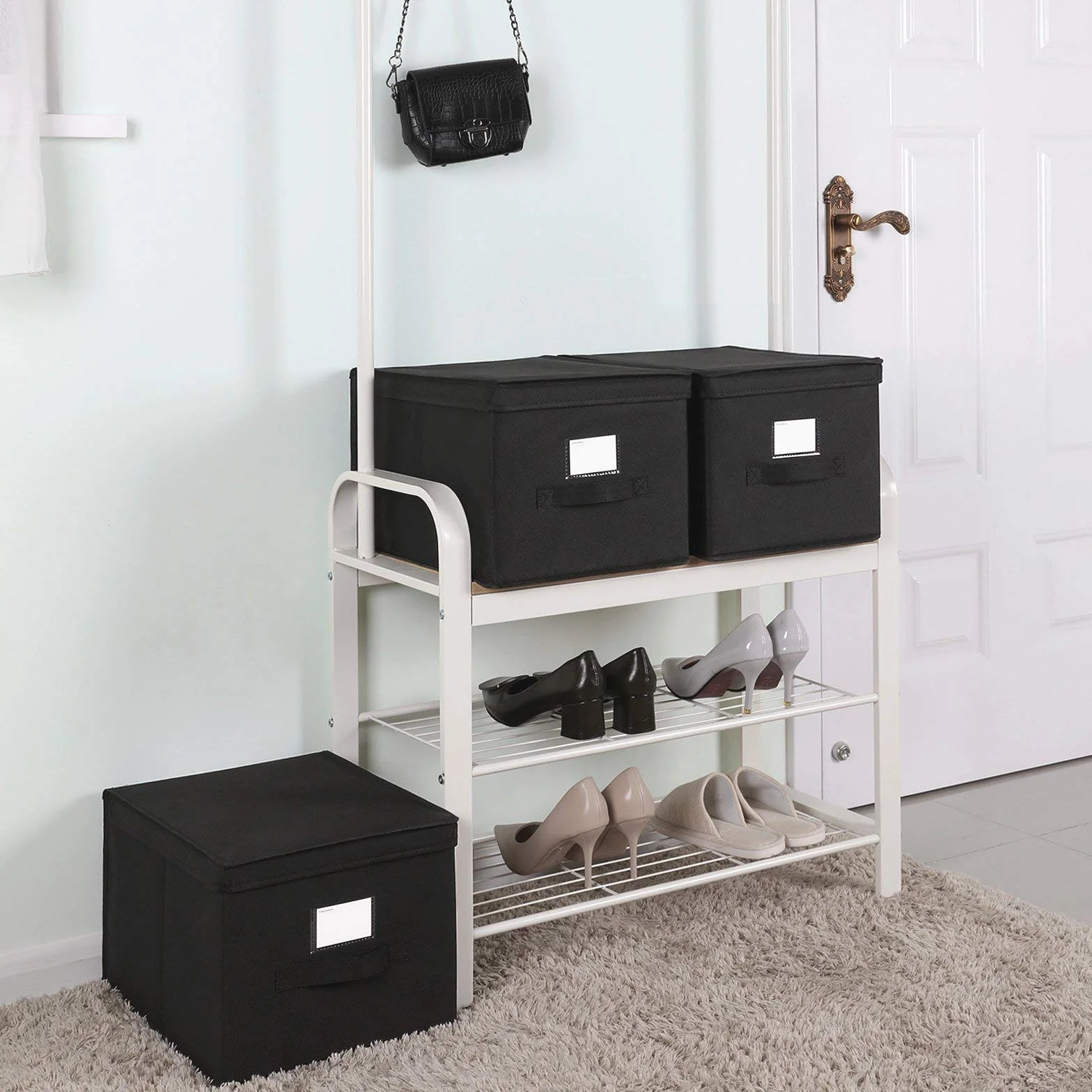 SONGMICS Set di 3 Contenitori Portaoggetti in Tessuto Non Tessuto con Coperchi 40x30x25 cm Nero RFB03H