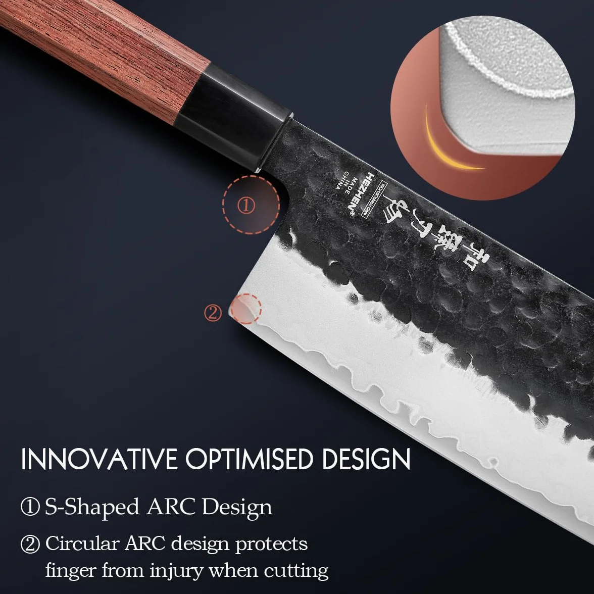 HEZHEN Coltello Nakiri Giapponese Multiuso per Affettare Carne e Verdure, Manico Ergonomico Ottagonale in Legno di Sequoia