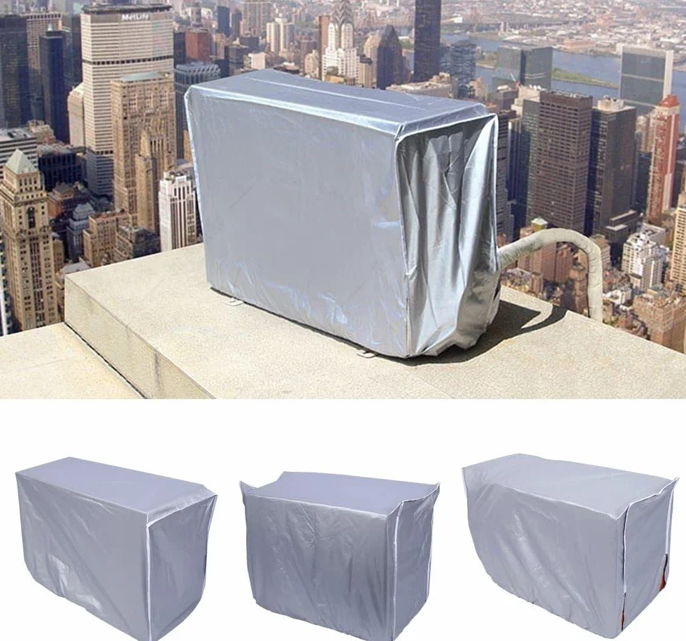 Copricondizionatori Esterni Argento 86x32x56cm Antipolvere Impermeabile Protezione Solare