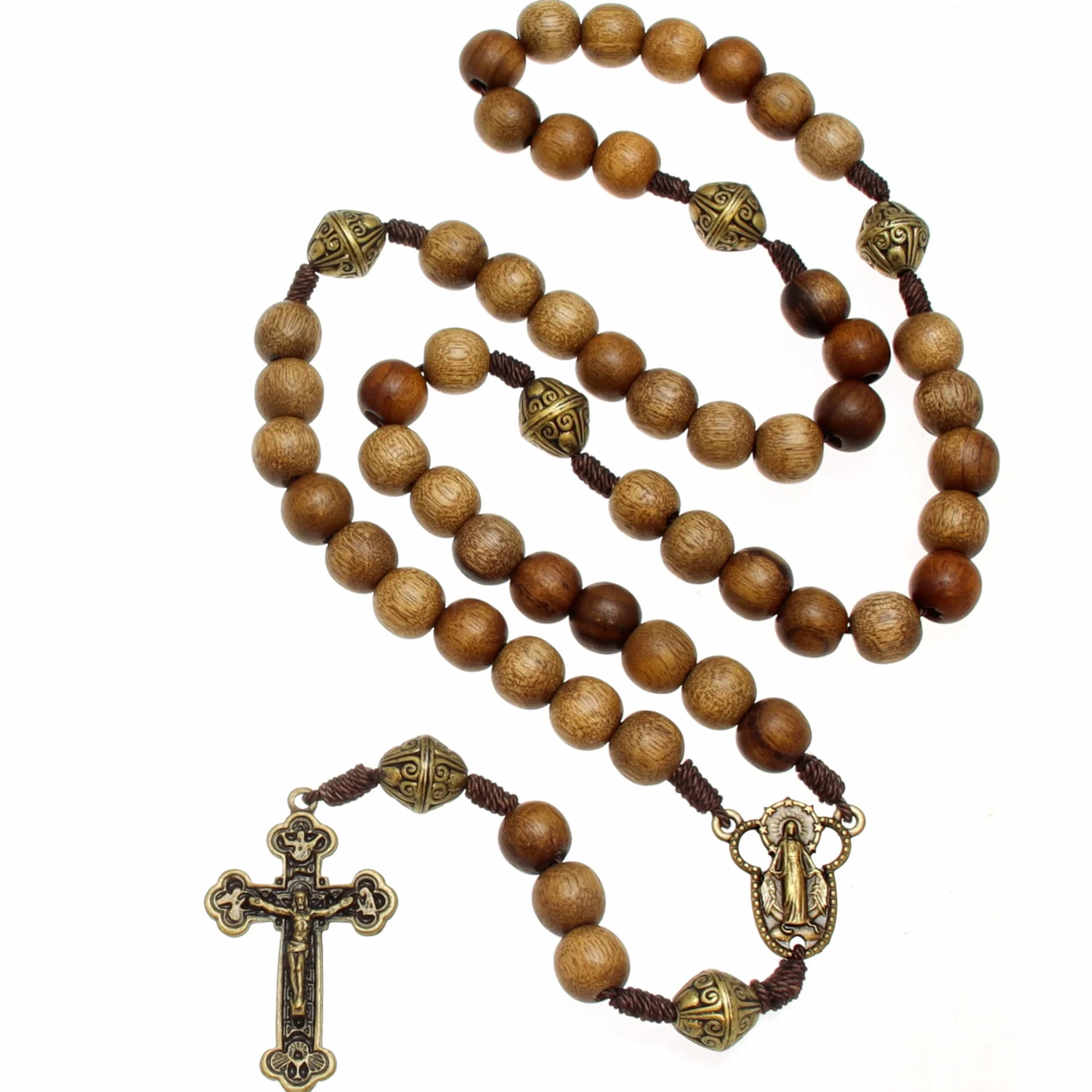 Alexander Castle - Collana Rosario in Legno Marrone, Argento, Unisex Adulti