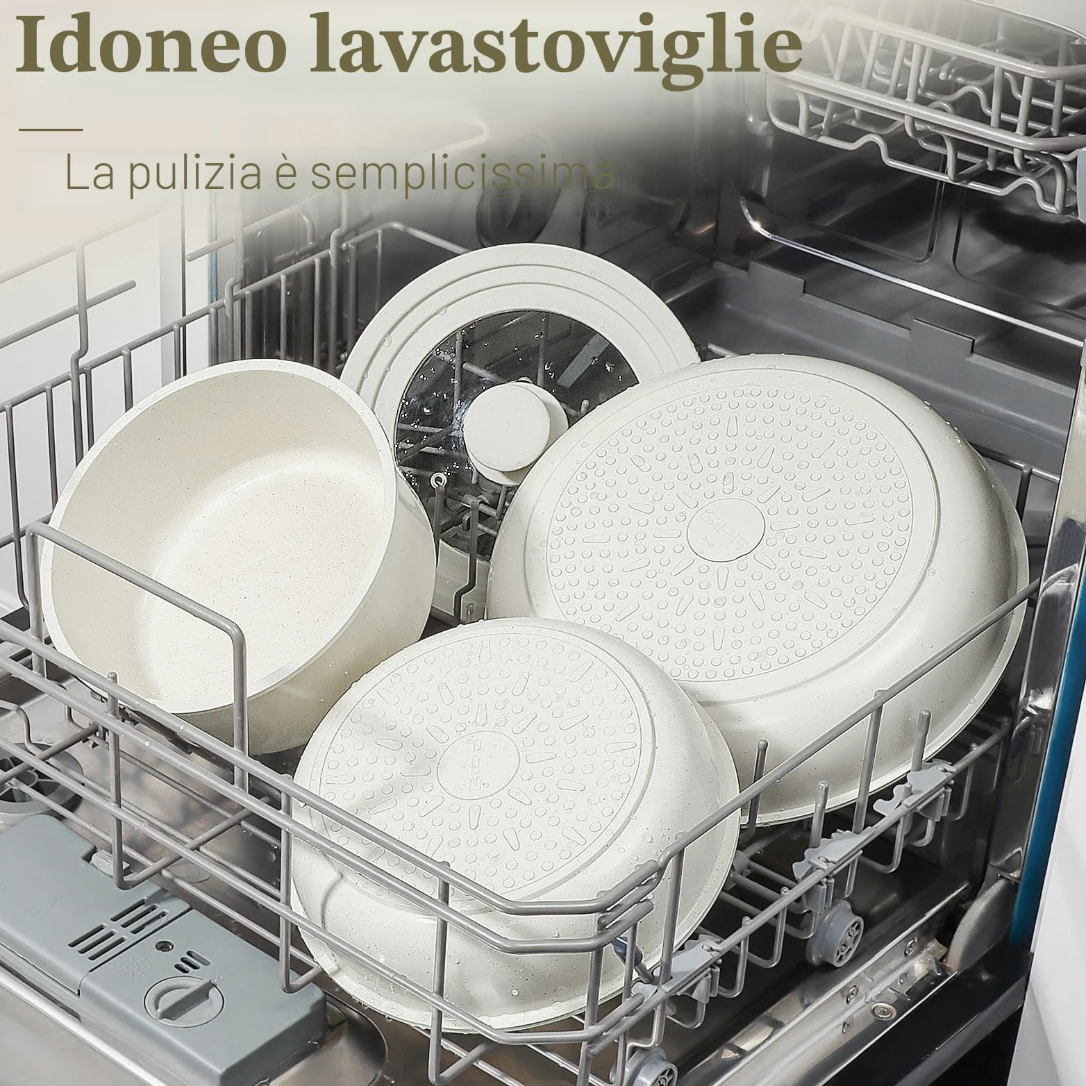 Set Di Padelle Antiaderenti GiPP Da 15 Pezzi Più per Camper, Bianco | Manico Staccabile, Compatibili Con L'Induzione, Padelle Per Friggere E Salse In Vetro, Adatto ai Fornelli a Induzione