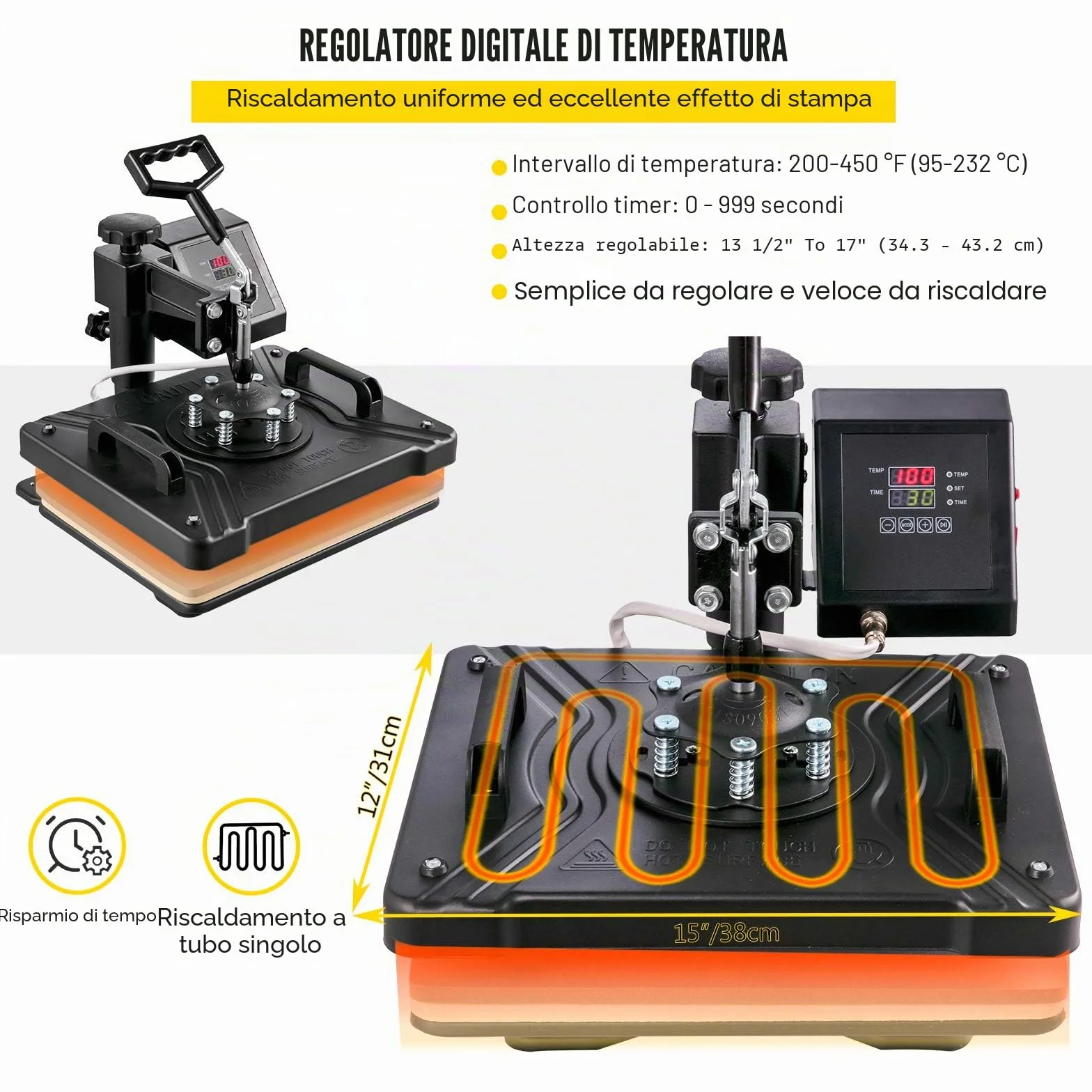 VEVOR Pressa a caldo 5 in 1, 38x30 cm, con controller digitale di temperatura e tempo
