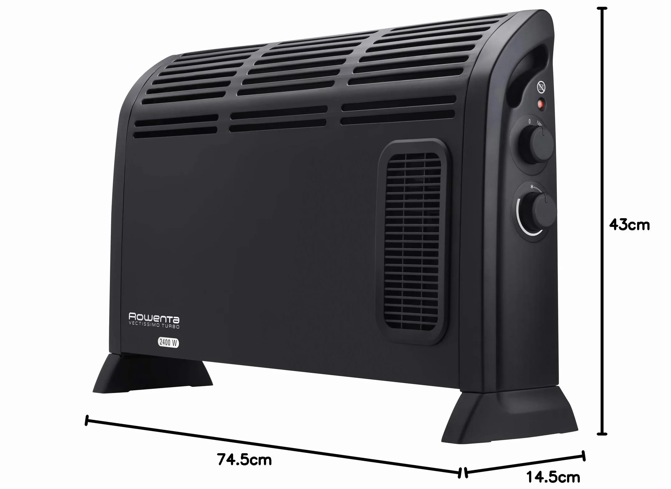 Rowenta Vectissimo termoconvettore, due livelli di potenza CO3035 | Stufa Elettrica Veloce, Potente, Ampia Diffusione dell'Aria, Funzione Turbo, Uso quotidiano semplice, Colore: Nero