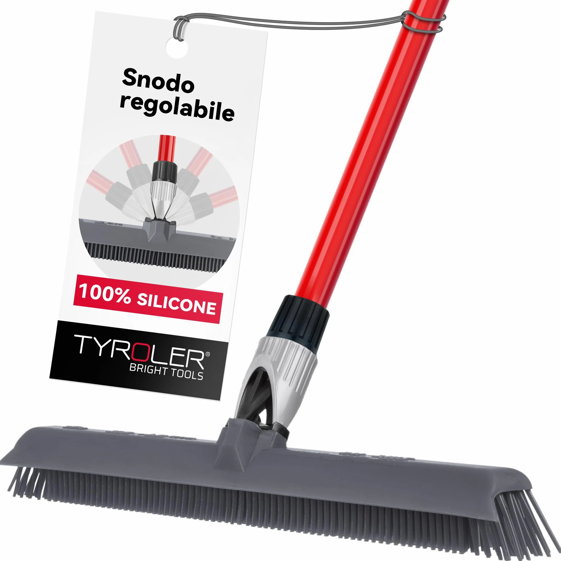 Tyroler 2 in 1 Tira Acqua & Scopa in Silicone per Pavimenti 40 cm Manico Antiruggine 140 cm Acciaio Inox