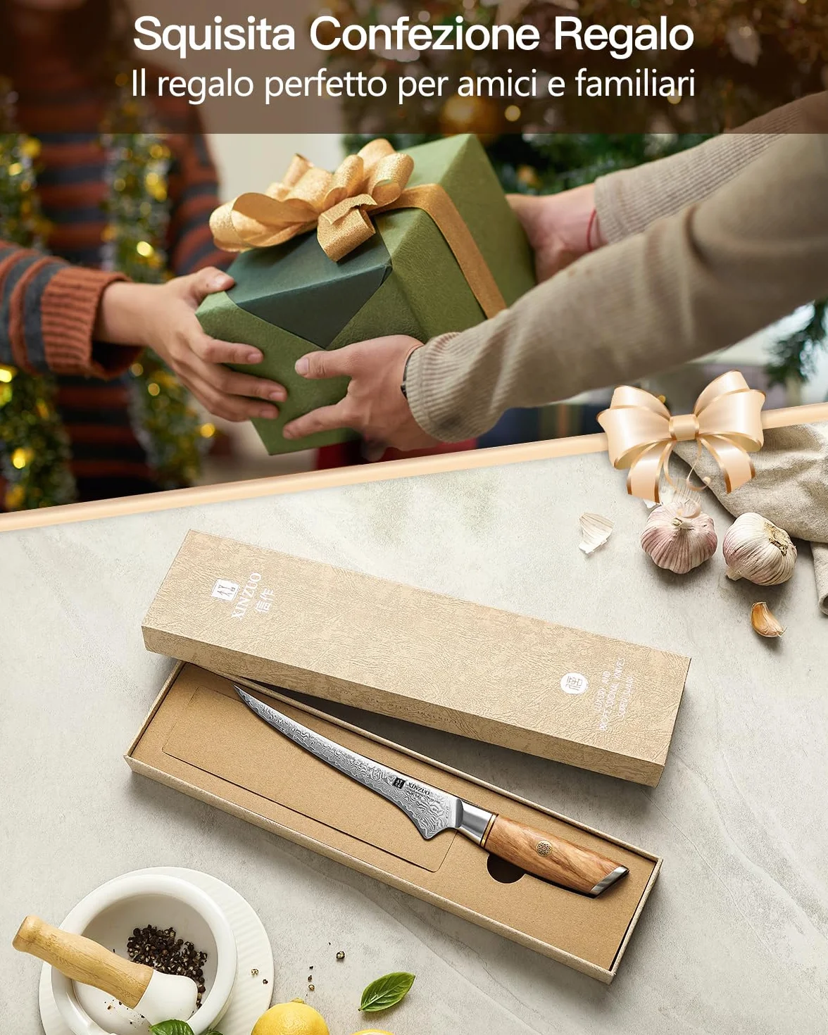 XINZUO 17,8cm Coltello per Sfilettare Acciaio a Polvere di Damasco a 73 Strati -Professionale Coltello da Filetto Cucina Bordo Disossare Pesce e Carne -Manico in Legno d'Ulivo