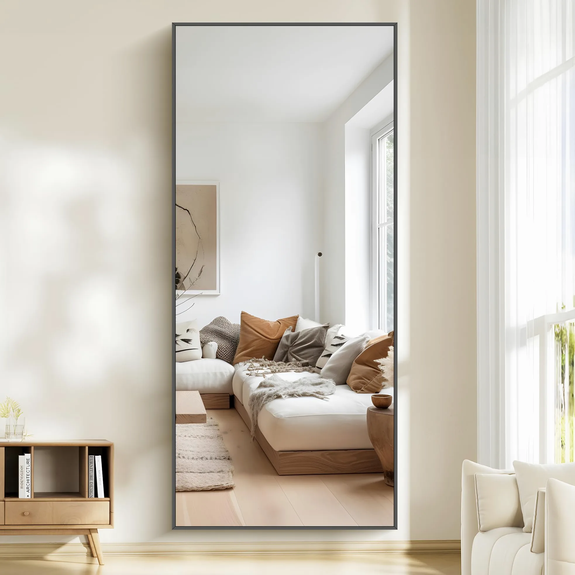 WOLIBEER Specchio a Figura Intera 192 x 85 cm, Grande Specchio da Terra Rettangolare in Alluminio Nero per Camera da Letto Cameretta Soggiorno Spogliatoio
