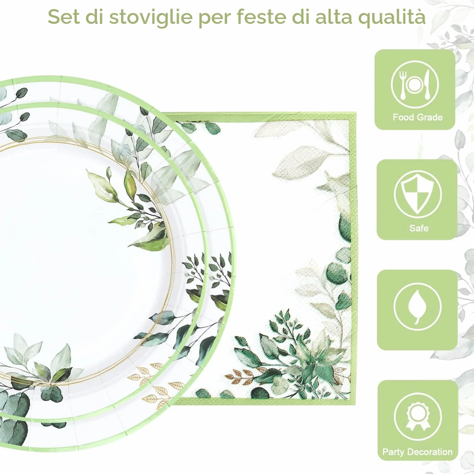 Zestaw stoviglie verde salvia 96 pezzi piatti carta eleganti per feste compleanno matrimonio 24 ospiti