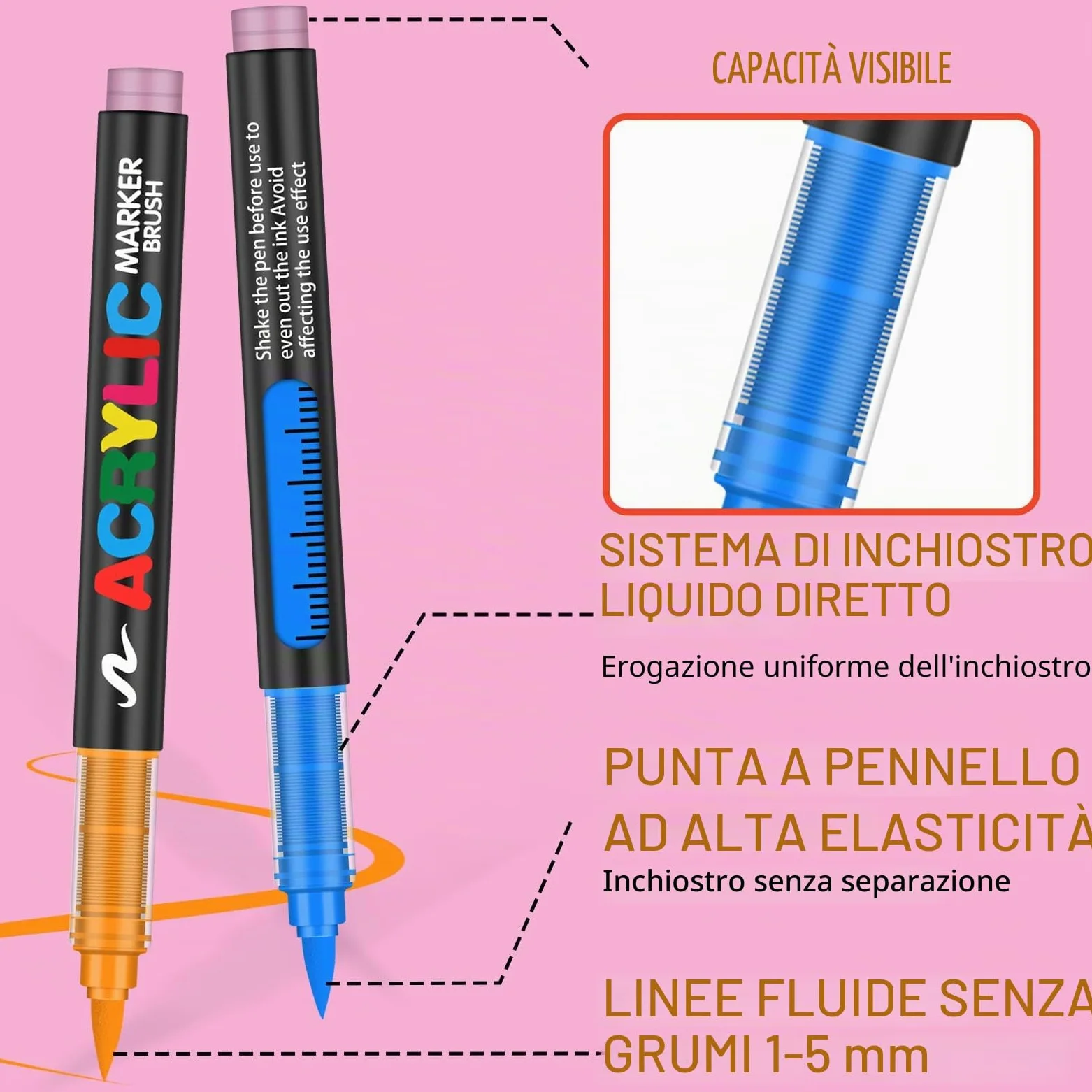 Pennarelli Acrilici 240 Colori Acrylic Marker Brush Pen per Dipingere Sassi, Tessuti, Metallo, Vetro, Legno, Tela, Ceramica, Plastica, Atossici e Inodori