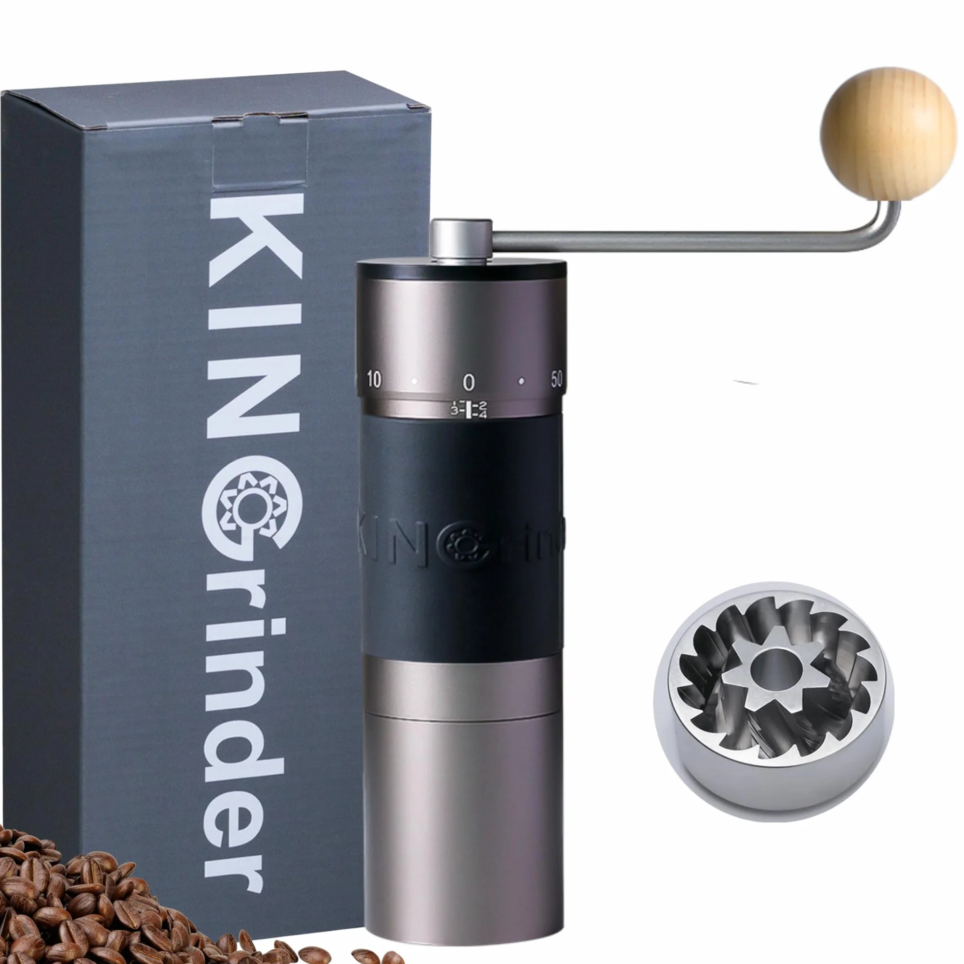 【Gris hierro】KINGrinder K6 molinillo de café manual con mango recto para French Press, café filtrado y espresso, muelas cónicas de acero inoxidable con consistencia de ensamblaje, capacidad de 25–30 g