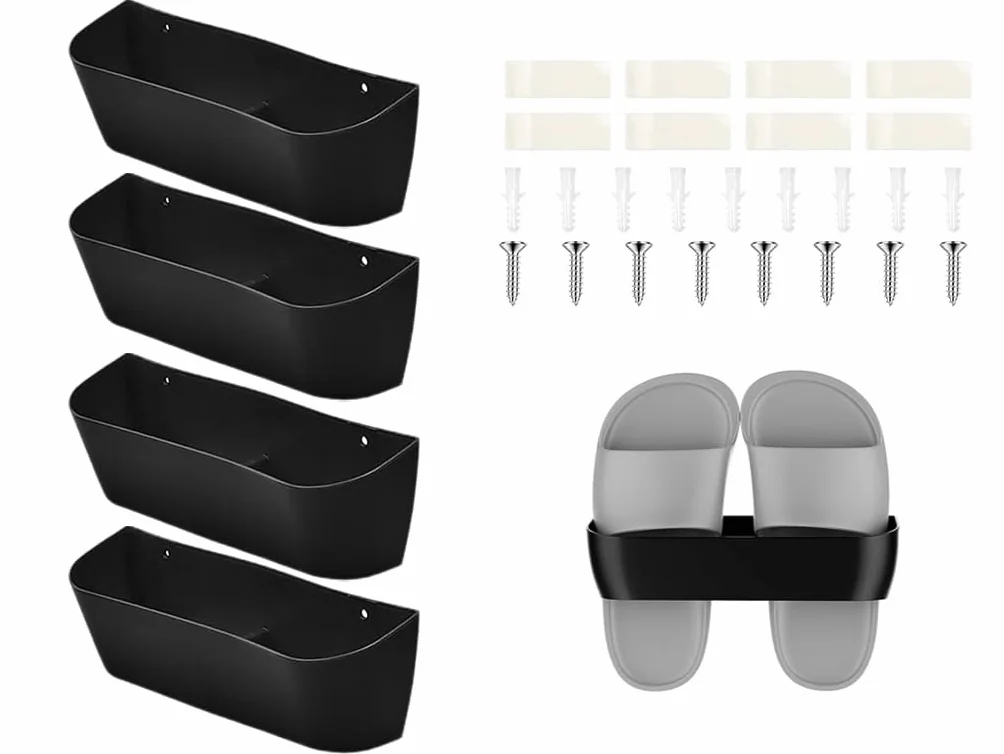 Anlising Portascarpe da Parete per Camper 4PCS da Appendere Al Muro con Accessori (Nero)