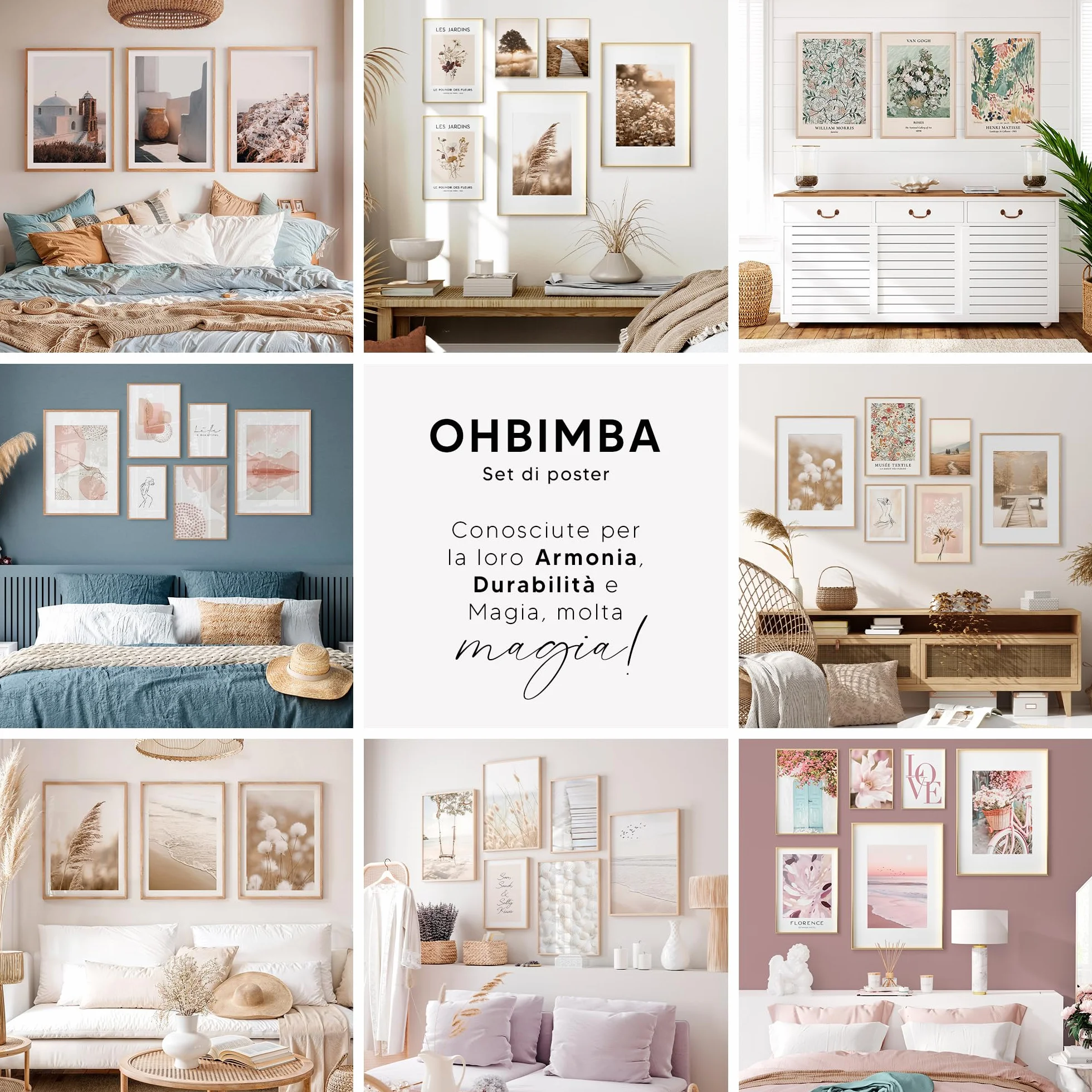 OHBIMA® Set Di Poster Da Parete quadri moderni soggiorno decorazioni camera da letto quadro astratto moderno stampe moderne wall art elegante arte astratta contemporanea (Senza Cornice – 50x70cm)