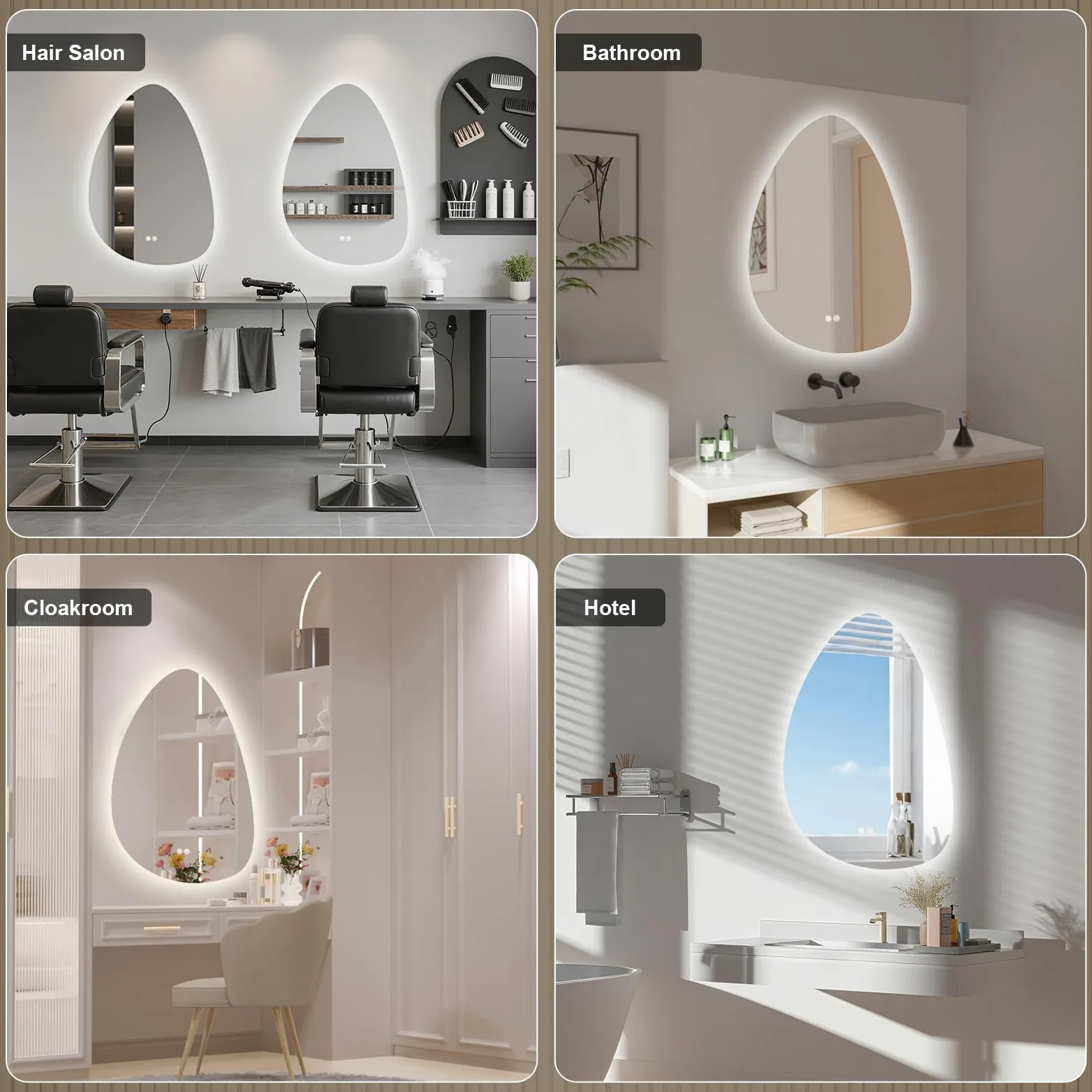 Specchio Bagno con Luce, LED Specchio Ovale da Parete, Smart Mirror, Antifog, Dimmerabile 3 Colori, Vetro Temperato HD, Orizzontale/Verticale (Irregolare, 80 x 55 cm)