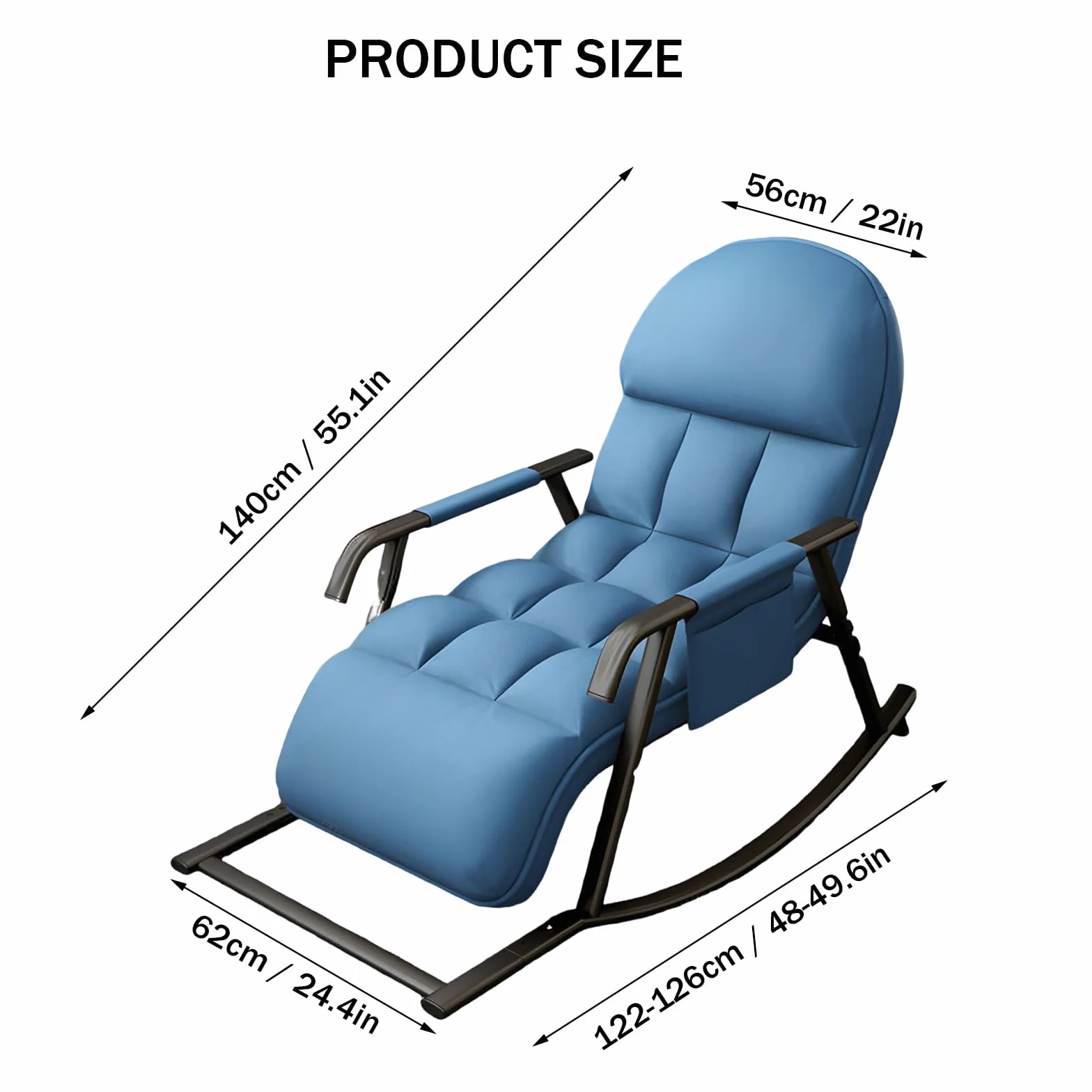 Sedia a Dondolo da Interno, Sedia Dondolo con Comoda Seduta Imbottita, Poltrona a Dondolo, Regolabile per Balcone, Soggiorno, Camera da Letto (Arancione) (Blu)