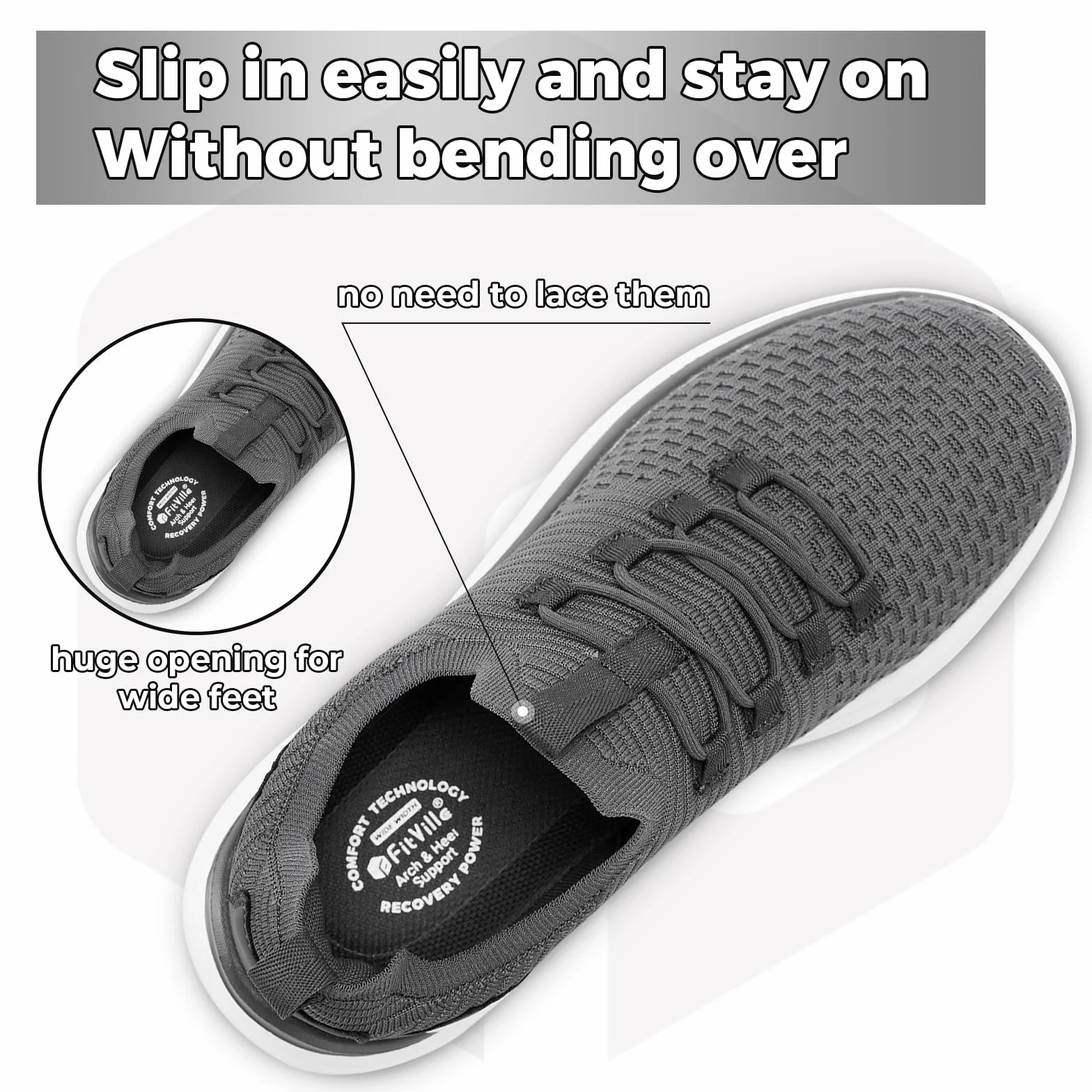 FitVille Scarpe da Ginnastica Uomo Extra Larghe Slip-on Sneaker