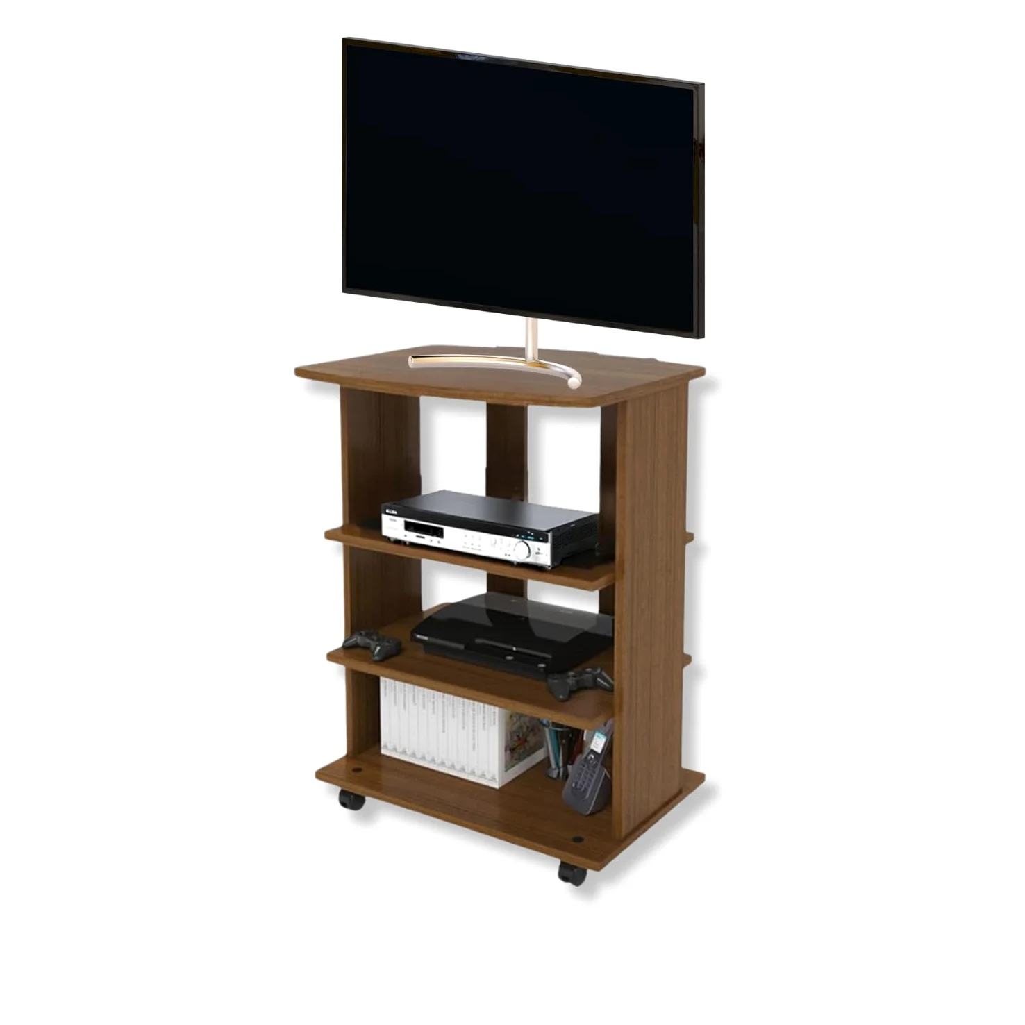 MOHOME Mobile Tv Legno MDF 3 Ripiani Mobiletto Noce Antico Carrello Porta Tutto Pavimento Televisore Console Videogiochi DVD Ruote Trasportabili Robusto Moderno