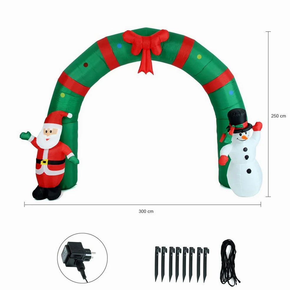 BAKAJI Arco Gonfiabile Gigante Natalizio Altezza 240 cm con Babbo Natale e Pupazzo di Neve con Kit Fissaggio per Esterno Illuminazione LED Protezione IP44 Decorazione Natalizia (240 cm)