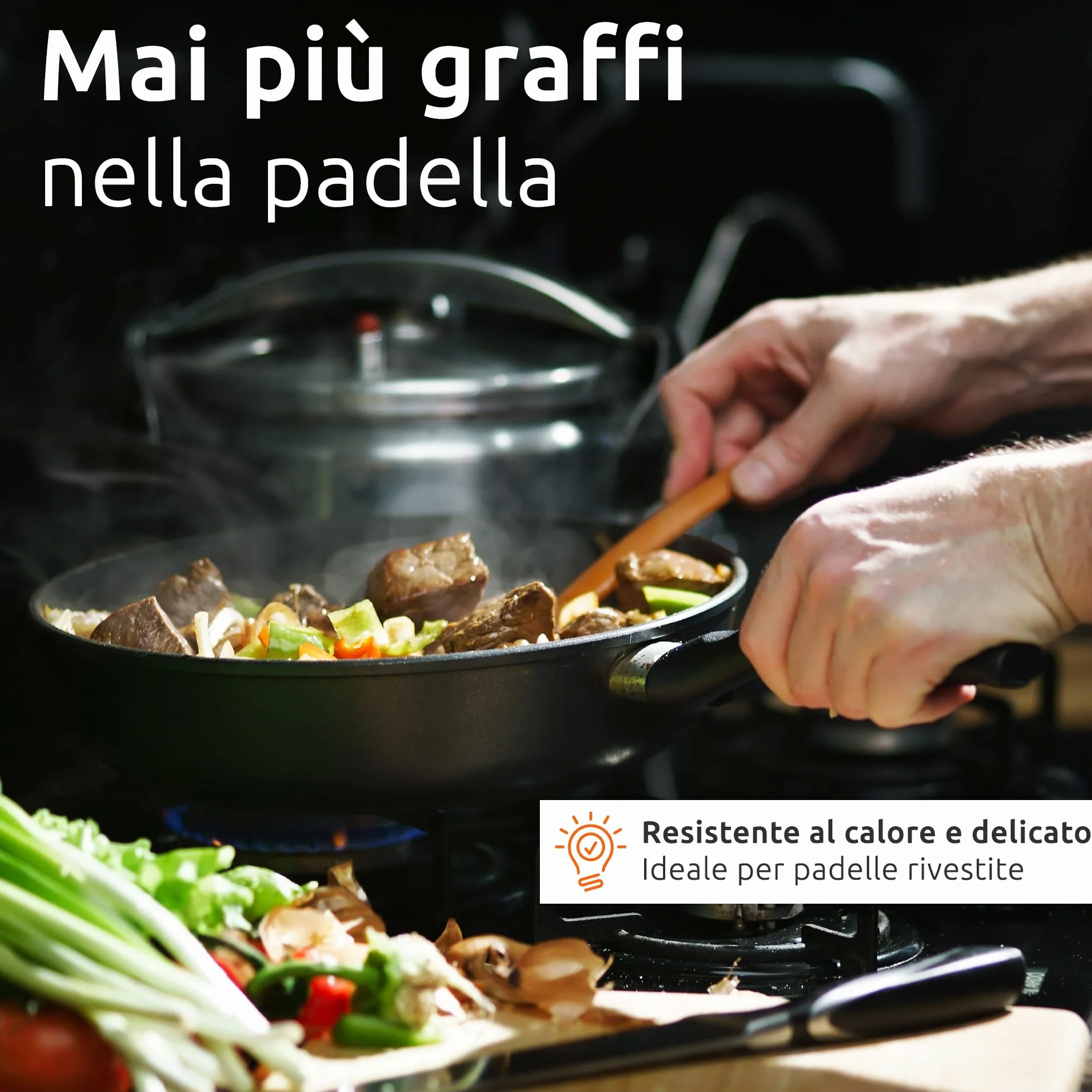 ECENCE Set di Spatole in Legno di Acacia 3 Pezzi - Resistenti al Calore per Padelle Antiaderenti
