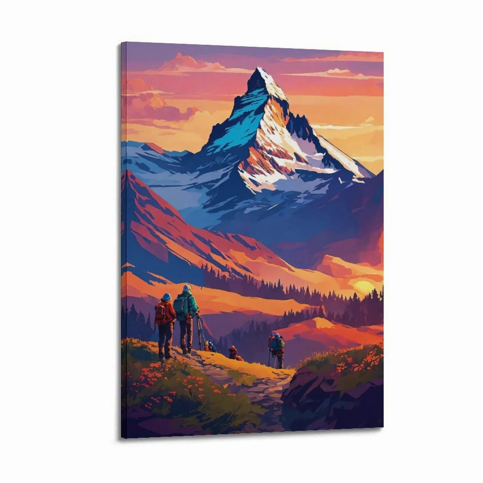 Poster su tela, motivo: sport estremi, alpinismo ed escursionismo, con squadre di avventura, stampa moderna, poster decorativo per camera da letto, per camera da letto, 60 x 90 cm