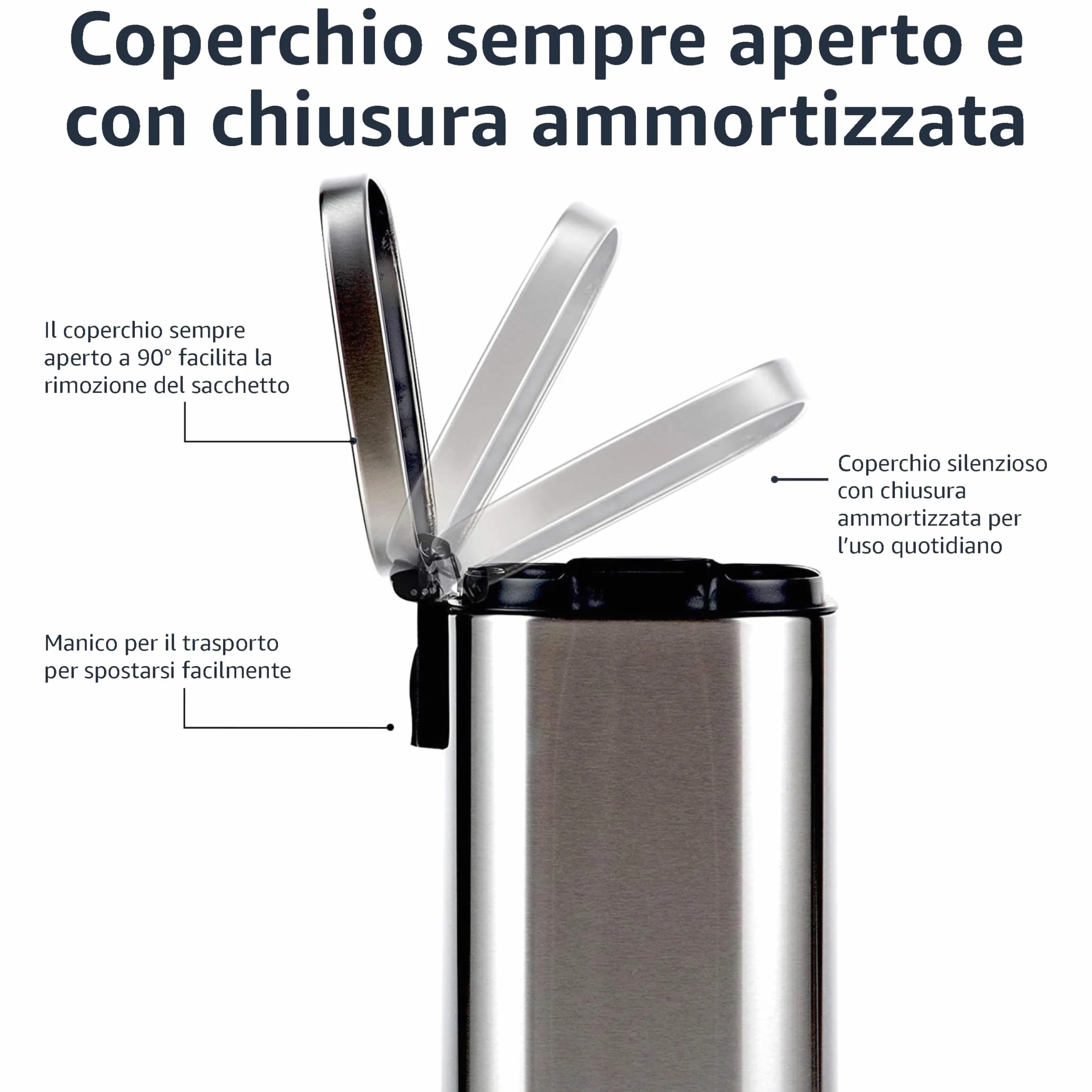 Amazon Basics Pattumiera rettangolare, piccola, antimacchia, chiusura ammortizzata, acciaio inox spazzolato, 12 l, finitura nichel satinato, 28,7 x 25,1 x 38,3 cm (lunghezza x larghezza x altezza)