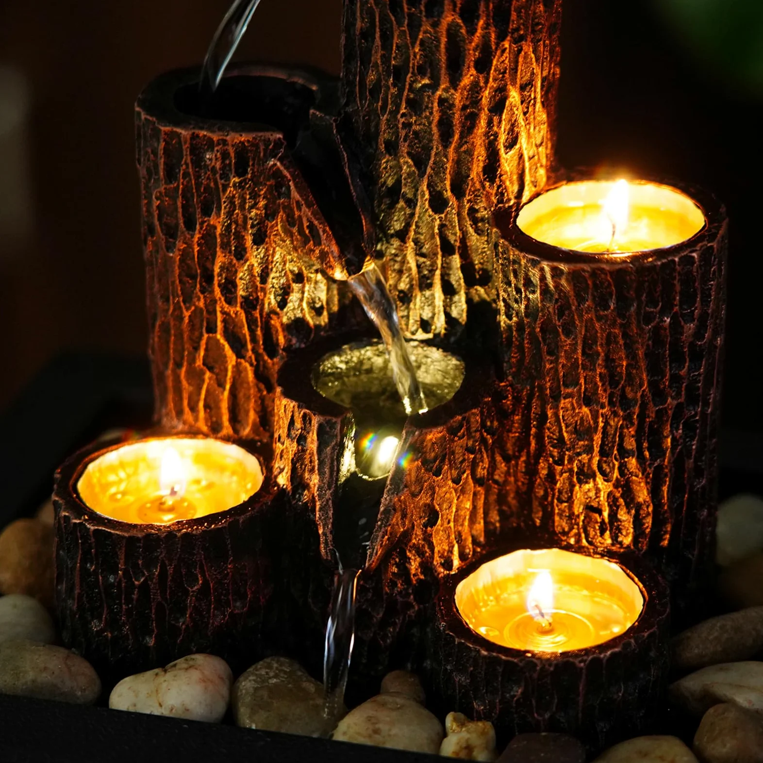 MIXIUJIEN Fontana da tavolo con struttura in legno naturale - Fontana a cascata a 3 livelli for il relax in casa e in ufficio