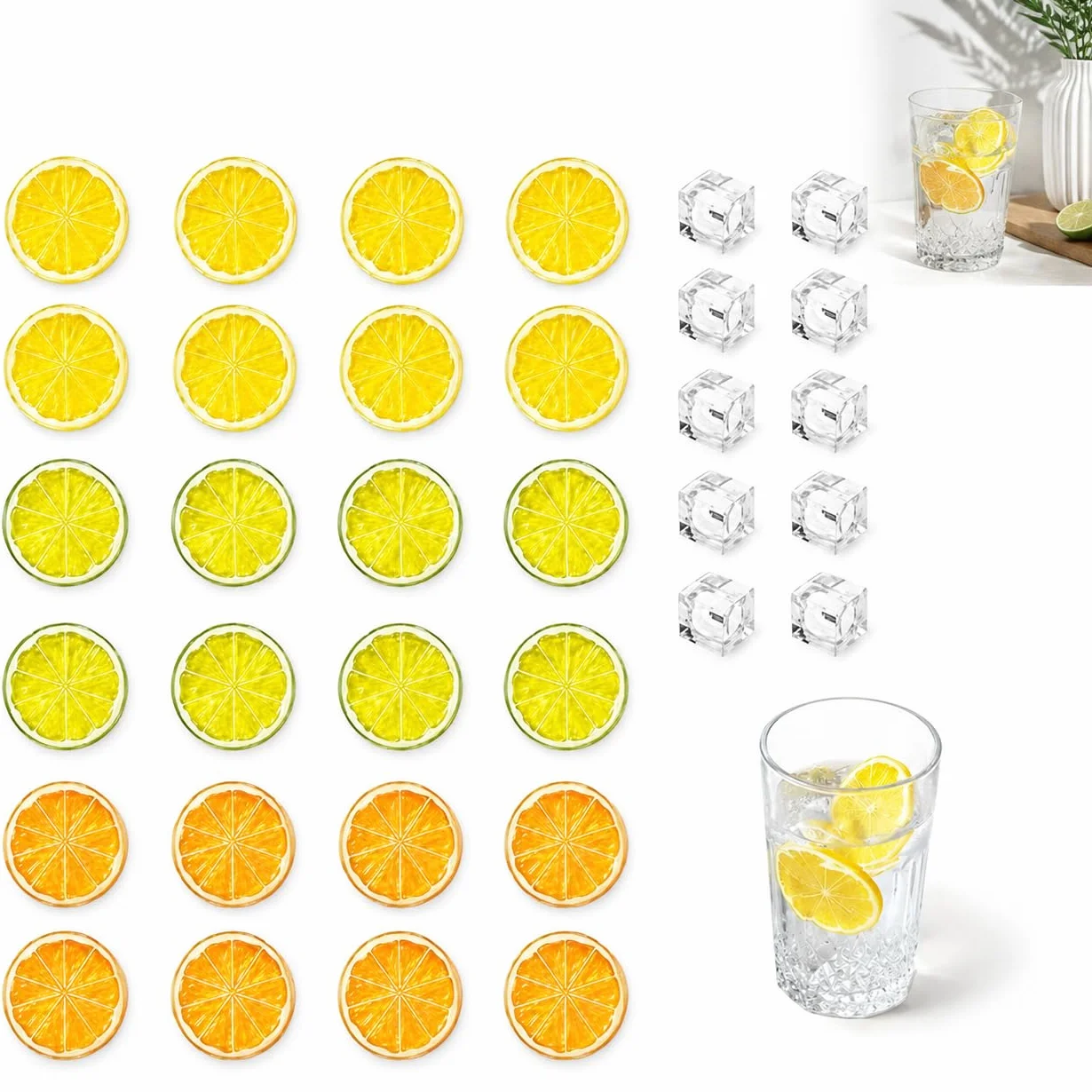 Fette di Limone Artificiali Decorative con Cubetti di Ghiaccio Set 32 Pezzi