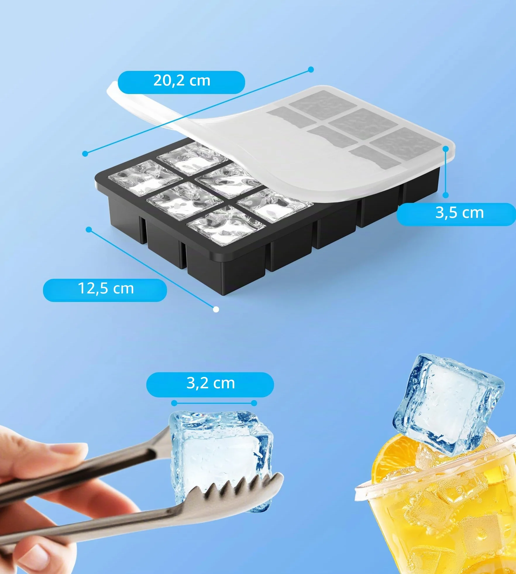 Ankway Stampo per cubetti di ghiaccio in silicone, 30 scomparti da 3 cm, senza BPA, confezione da 2
