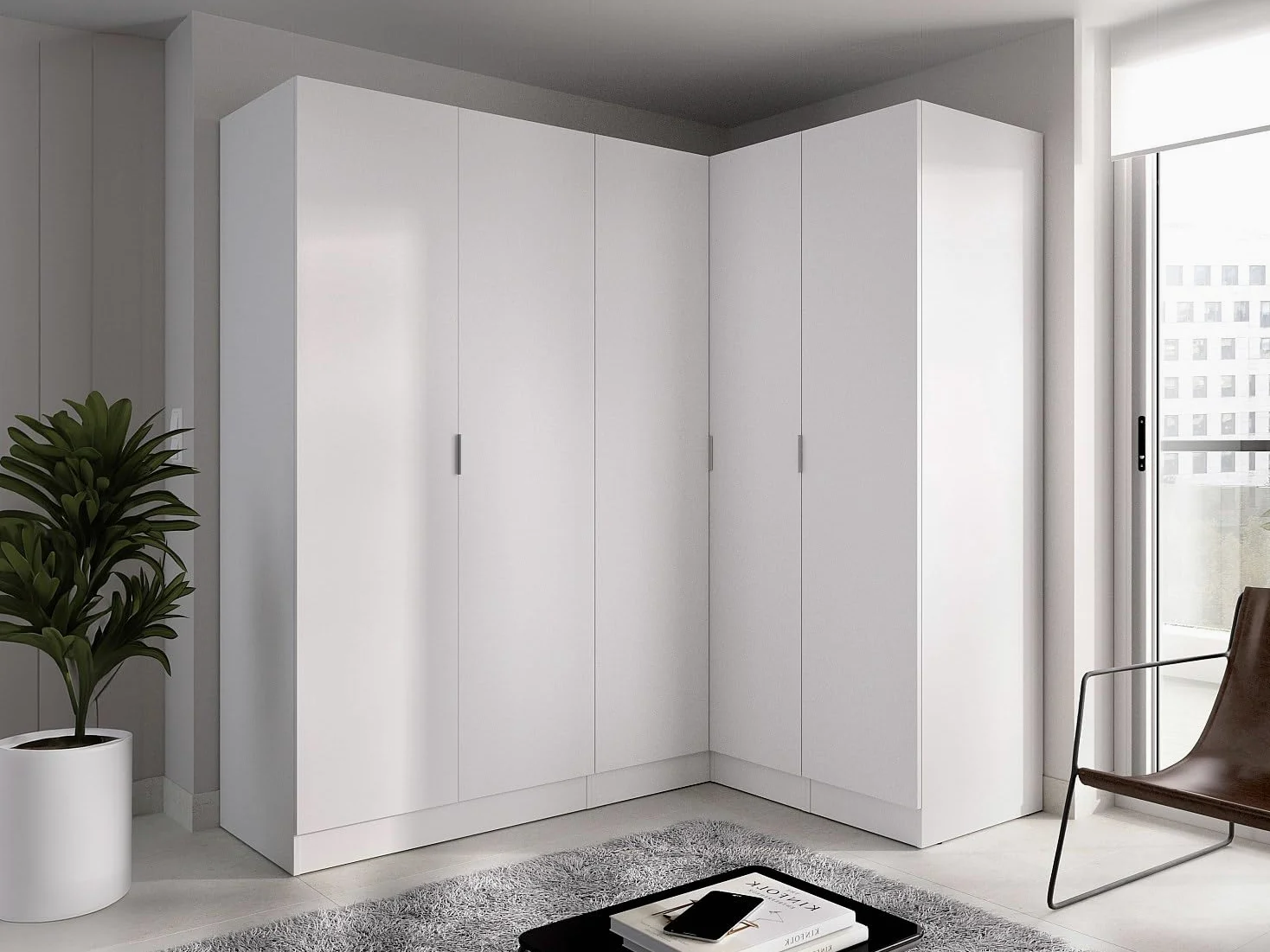 Vente-unique - Armadio angolare 5 ante L173 cm Bianco - LISTOWEL