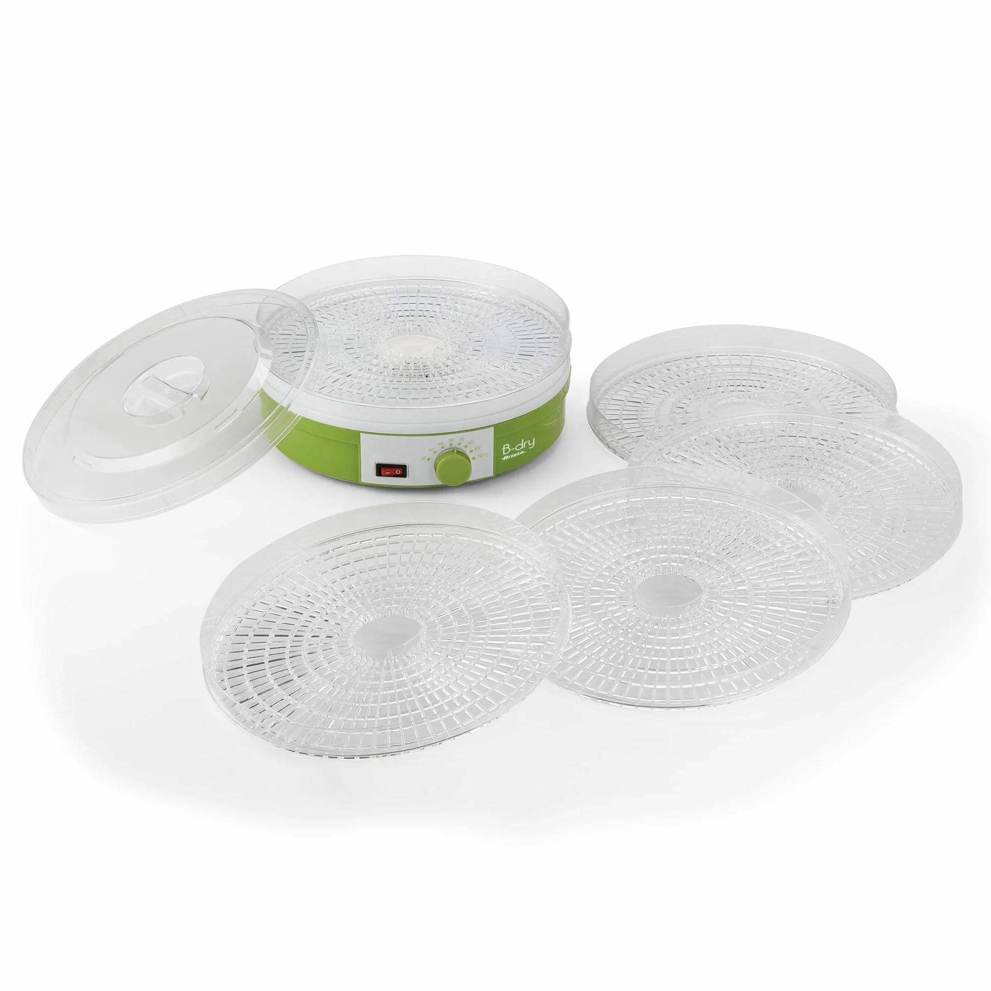 Ariete B-DRY 616, Essiccatore e Disidratatore Alimentare per Frutta e Verdura, 5 Cestelli Removibili, Temperatura da 35°C a 70°C, 245W, Verde