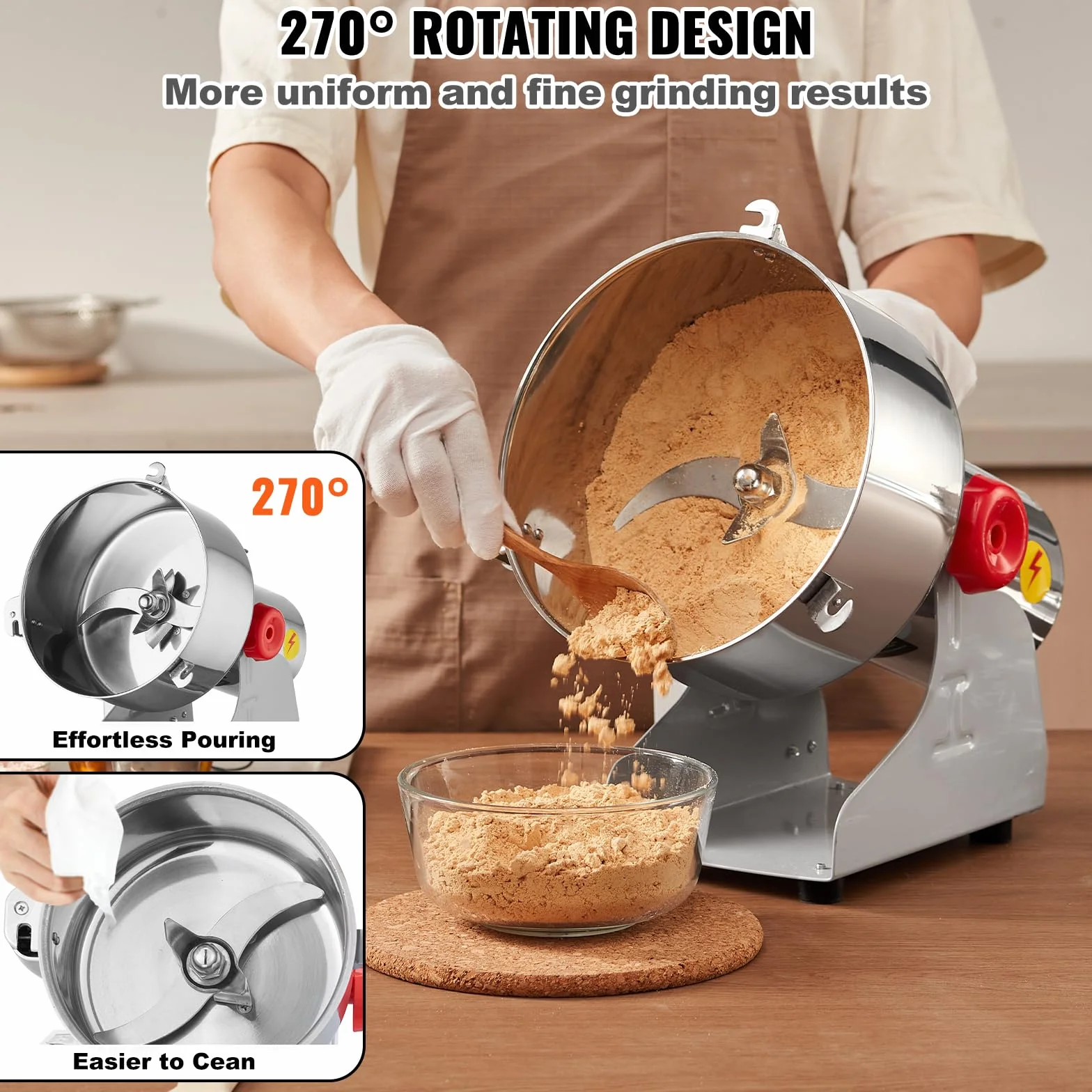 VEVOR 2500g Mulino Elettrico per Cereali, Macina Spezie Commerciale 3400 W, Macchina per Polverizzazione in Acciaio Inossidabile, per Cereali Secchi, Spezie, Caffè, Mais, Pepe, Tipo Oscillante