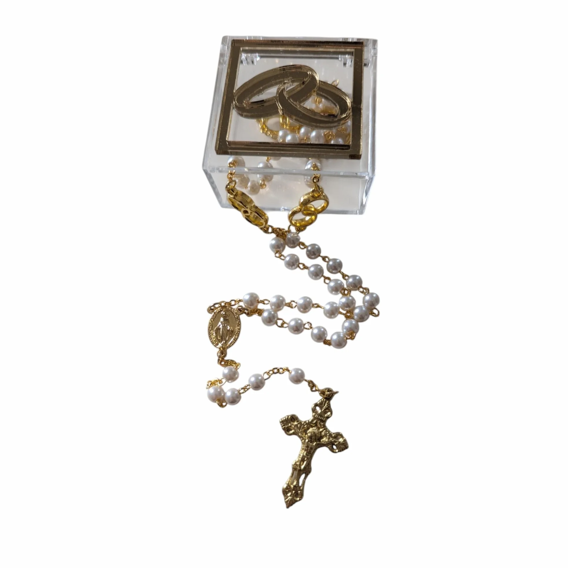 OVUNQUE PROTEGGIMI Rosario di Nozze, Rosario Devozionale per Anniversario di Matrimonio, Rosario con Simbolo delle Fedi Nuziali, Corona degli Sposi, Rosario Medaglia Miracolosa