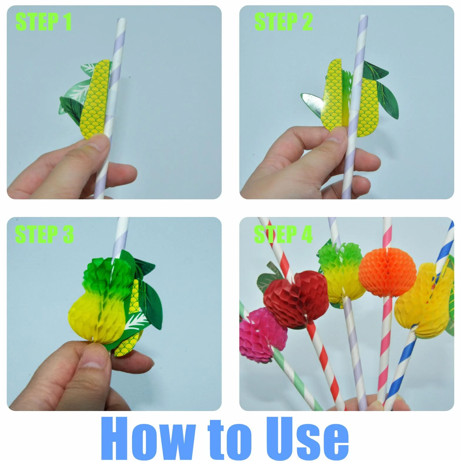 Confezione da 70 cannucce di carta tropicale 3D per cocktail hawai, succhi di frutta, bevande fredde, feste, bar e festival