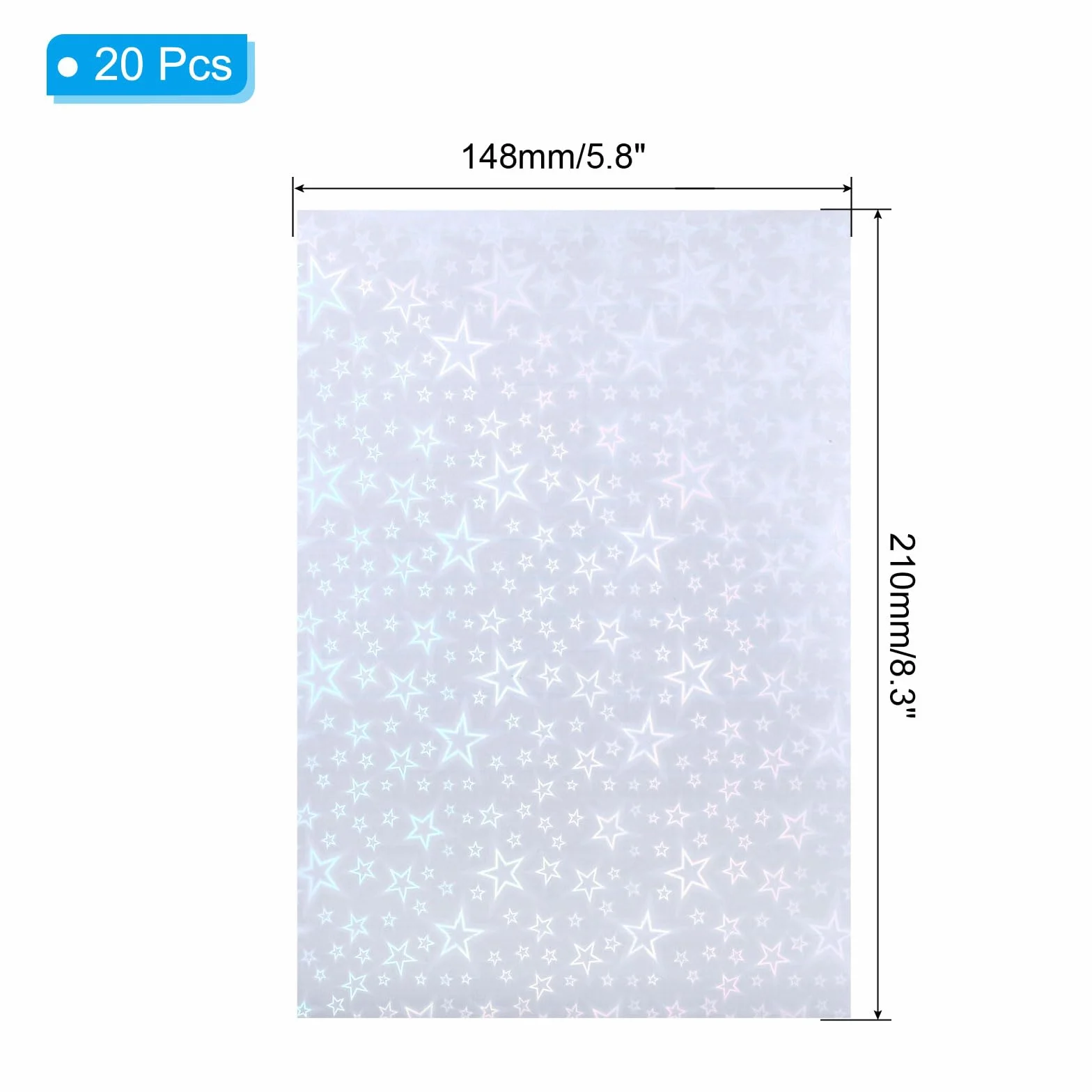 PATIKIL Carta Adesiva Olografica A5 8.3x5.8" 20 Fogli Polipropilene Autoadesivo Trasparente Impermeabile